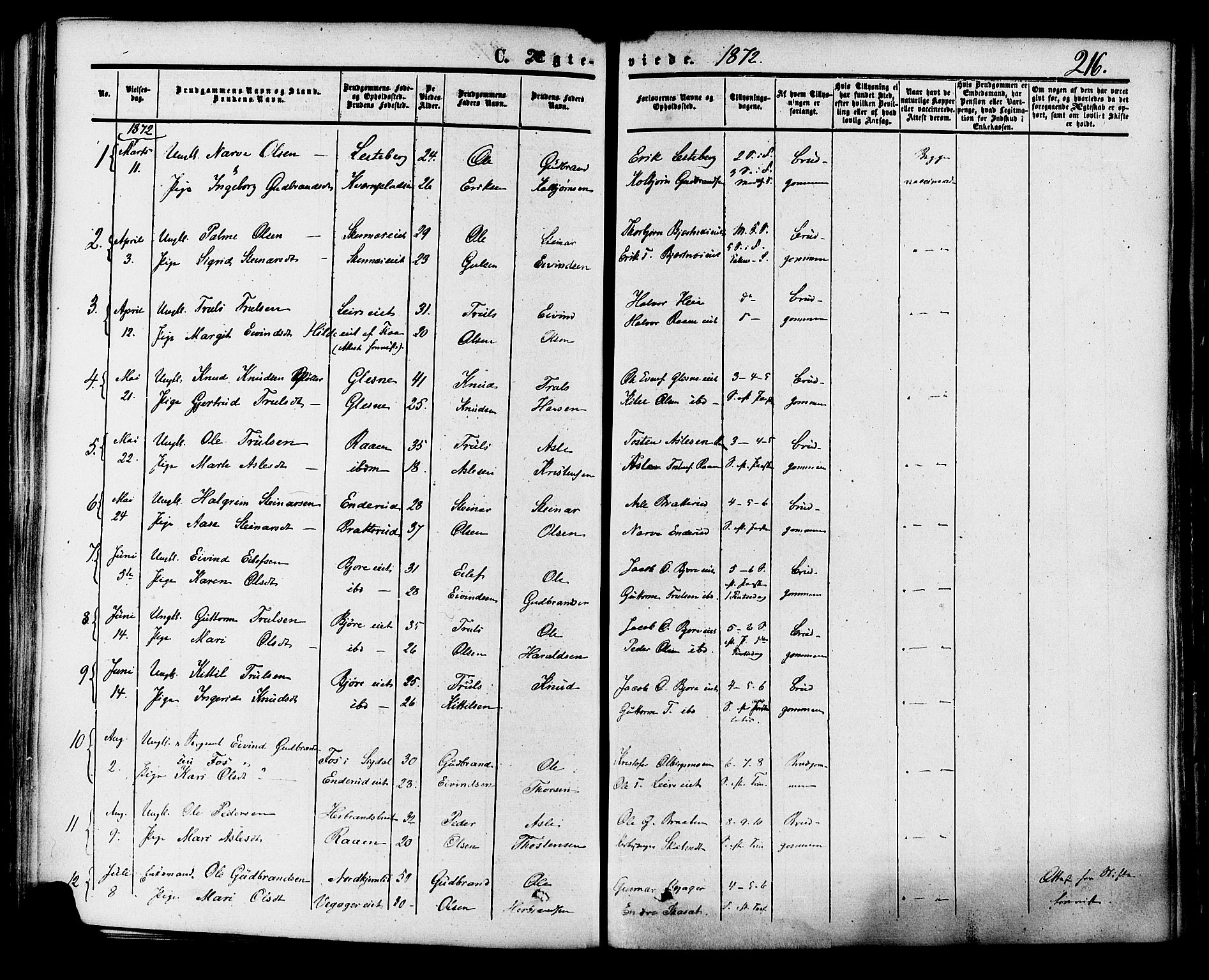 Krødsherad kirkebøker, SAKO/A-19/F/Fa/L0003: Parish register (official) no. 3, 1851-1872, p. 216