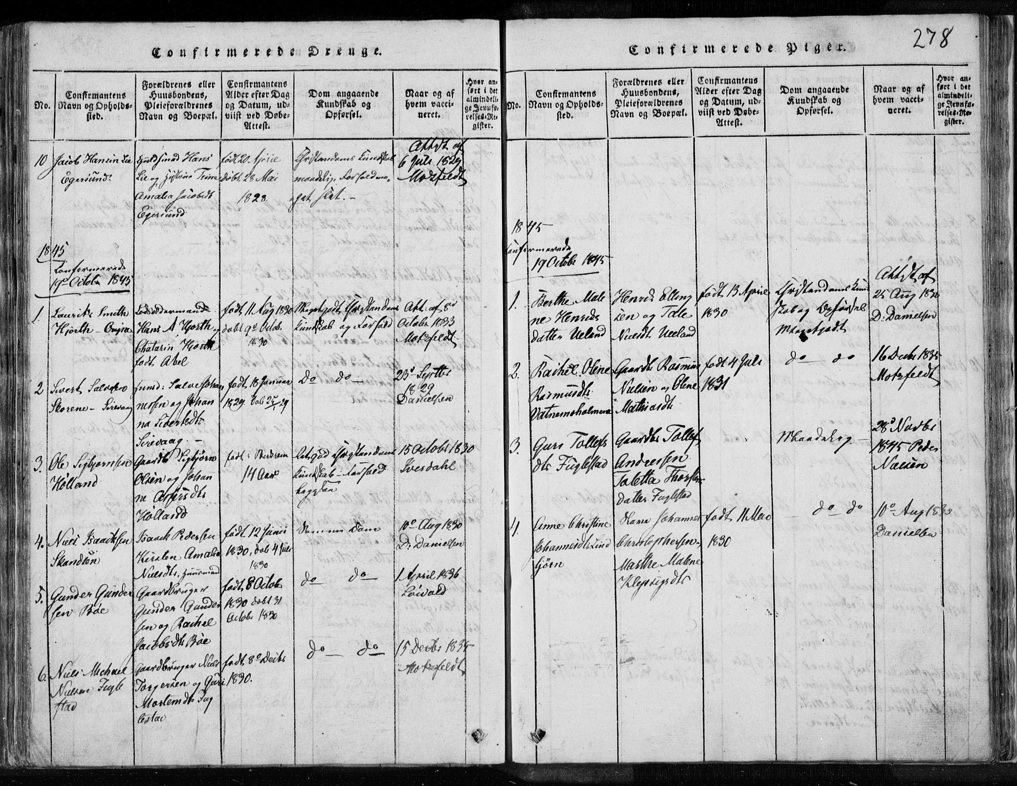 Eigersund sokneprestkontor, SAST/A-101807/S08/L0008: Parish register (official) no. A 8, 1816-1847, p. 278
