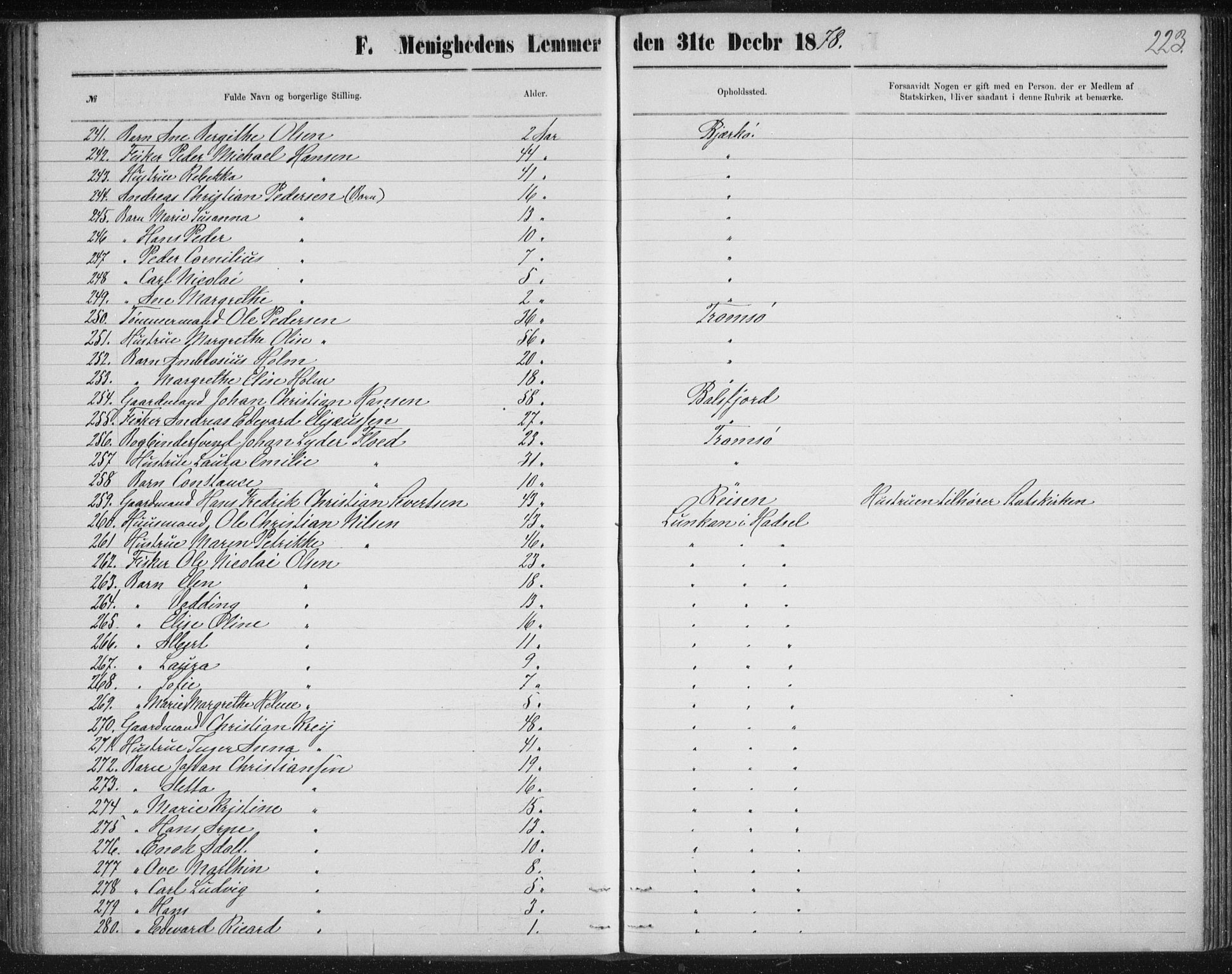 Uten arkivreferanse, SATØ/-: Dissenter register no. DP 3, 1871-1893, p. 223