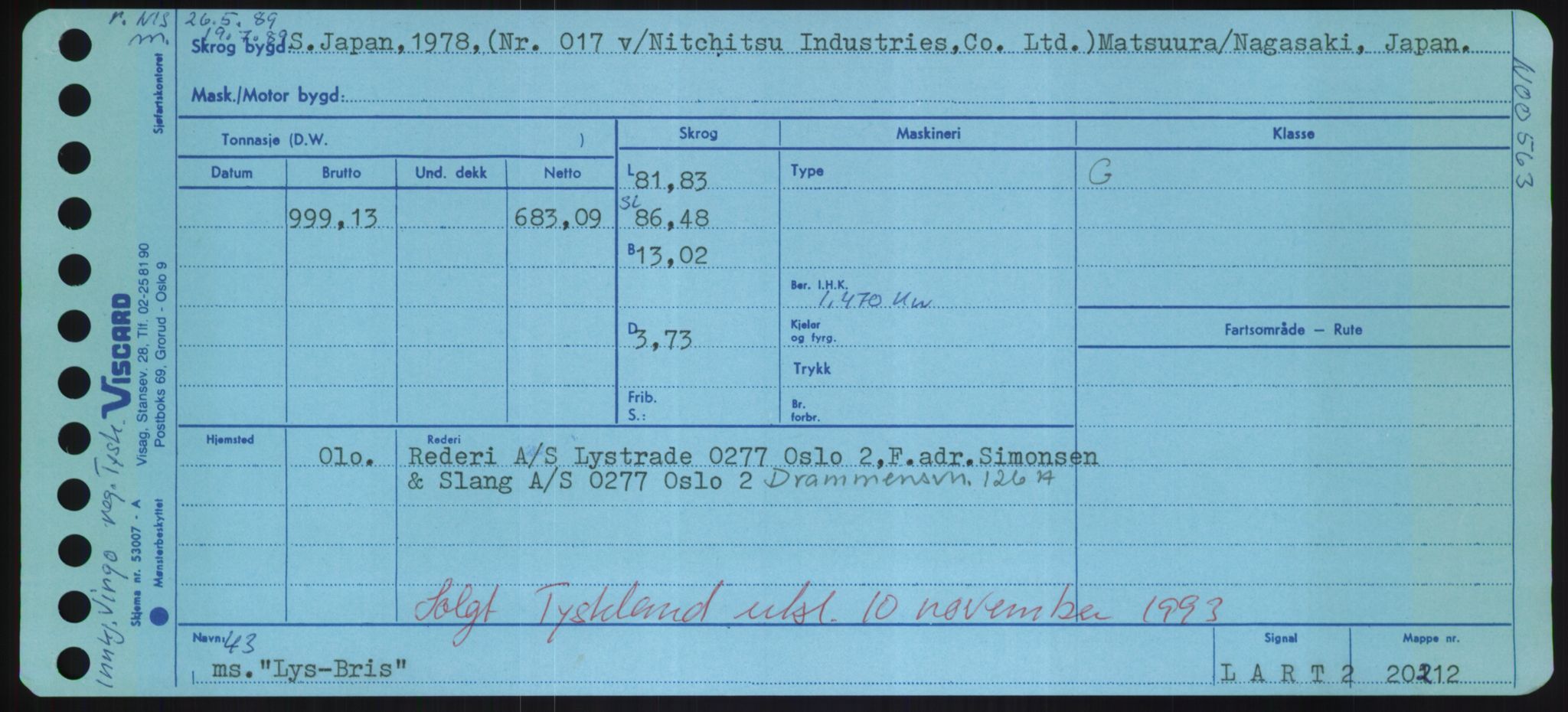 Sjøfartsdirektoratet med forløpere, Skipsmålingen, RA/S-1627/H/Hd/L0023: Fartøy, Lia-Løv, p. 493