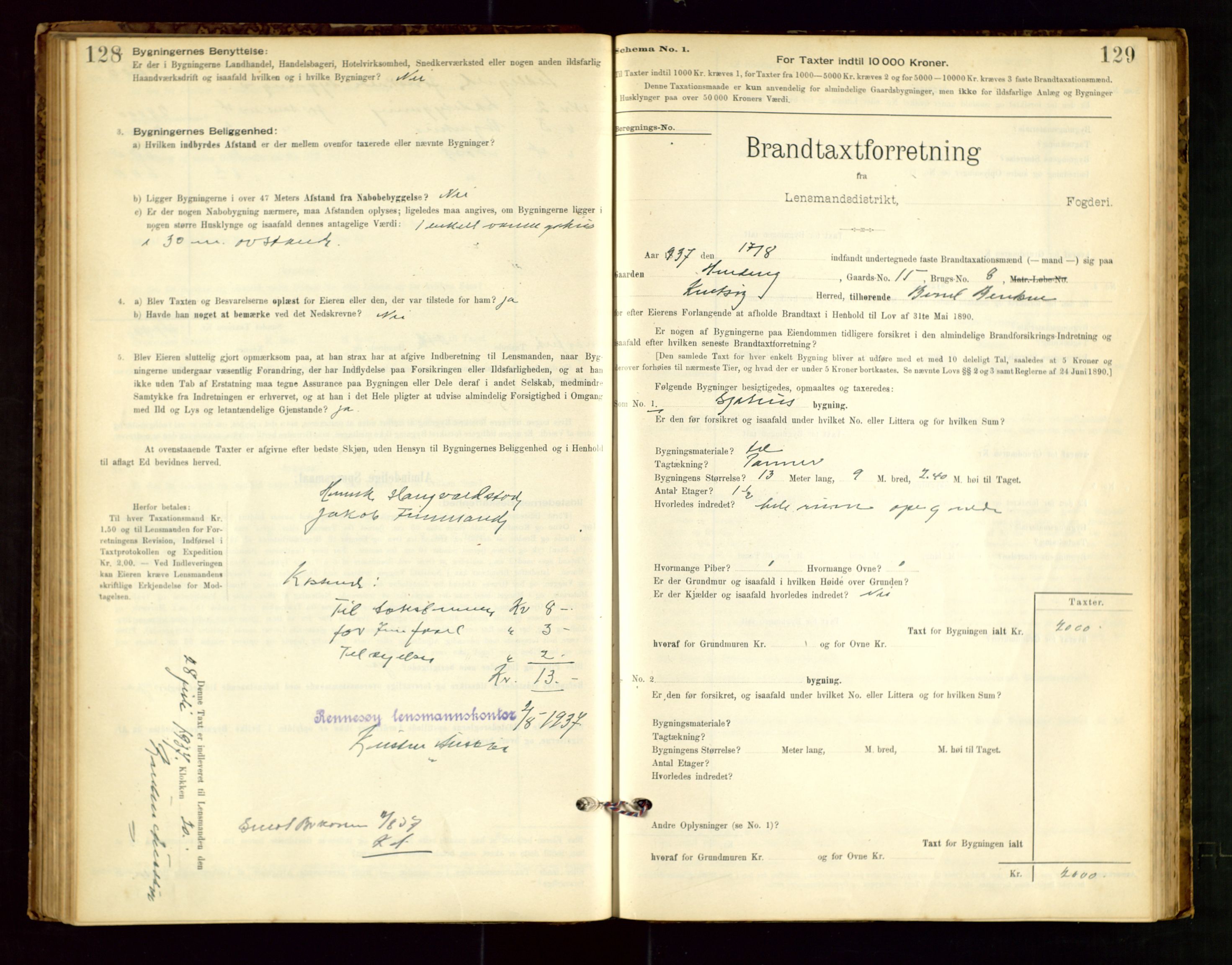 Rennesøy lensmannskontor, AV/SAST-A-100165/Gob/L0001: Branntakstprotokoll - skjematakst, 1900-1956, p. 128-129