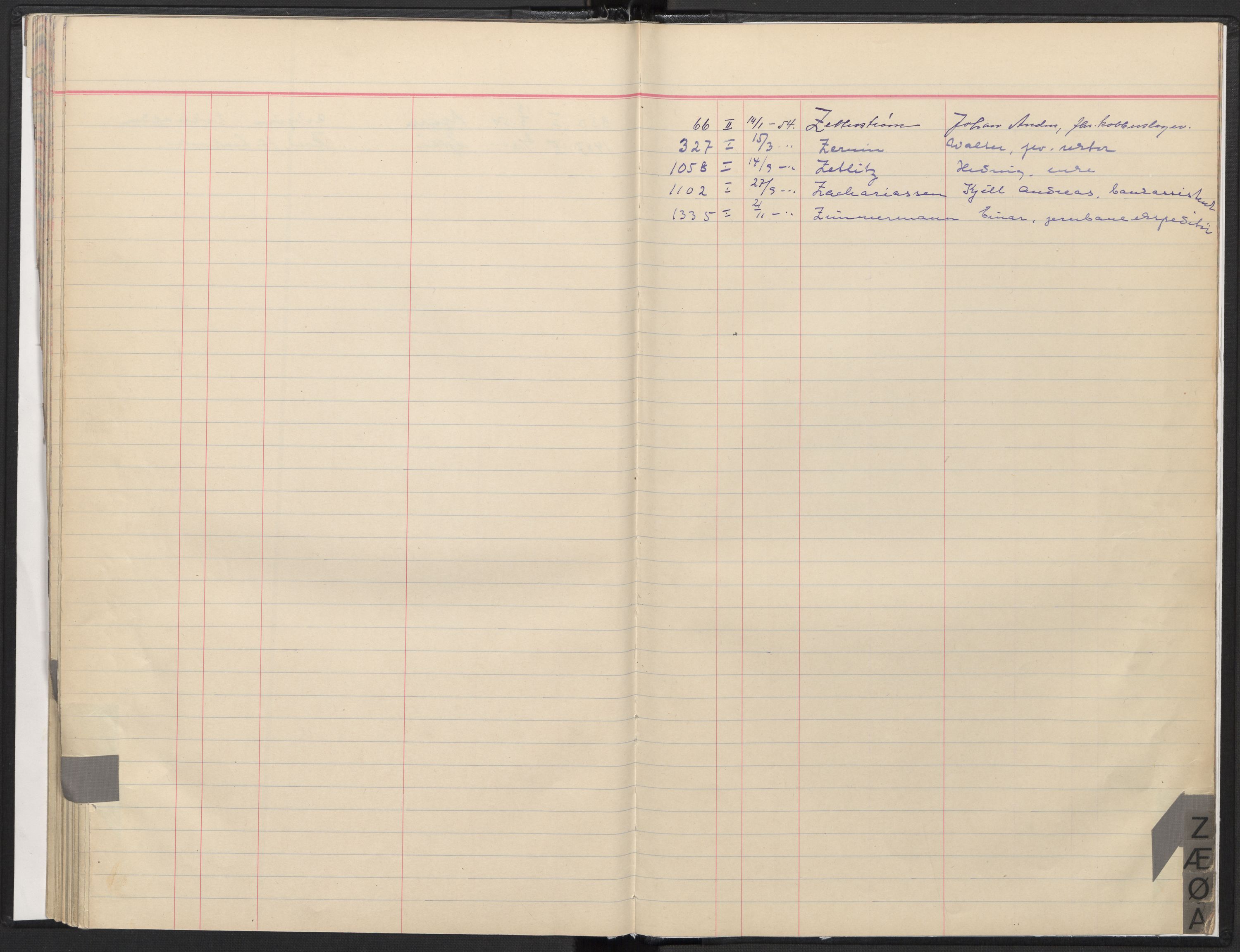 Oslo skifterett, SAO/A-10383/F/Fa/Faa/L0054: Register til dødsfallsprotokollene, 1954