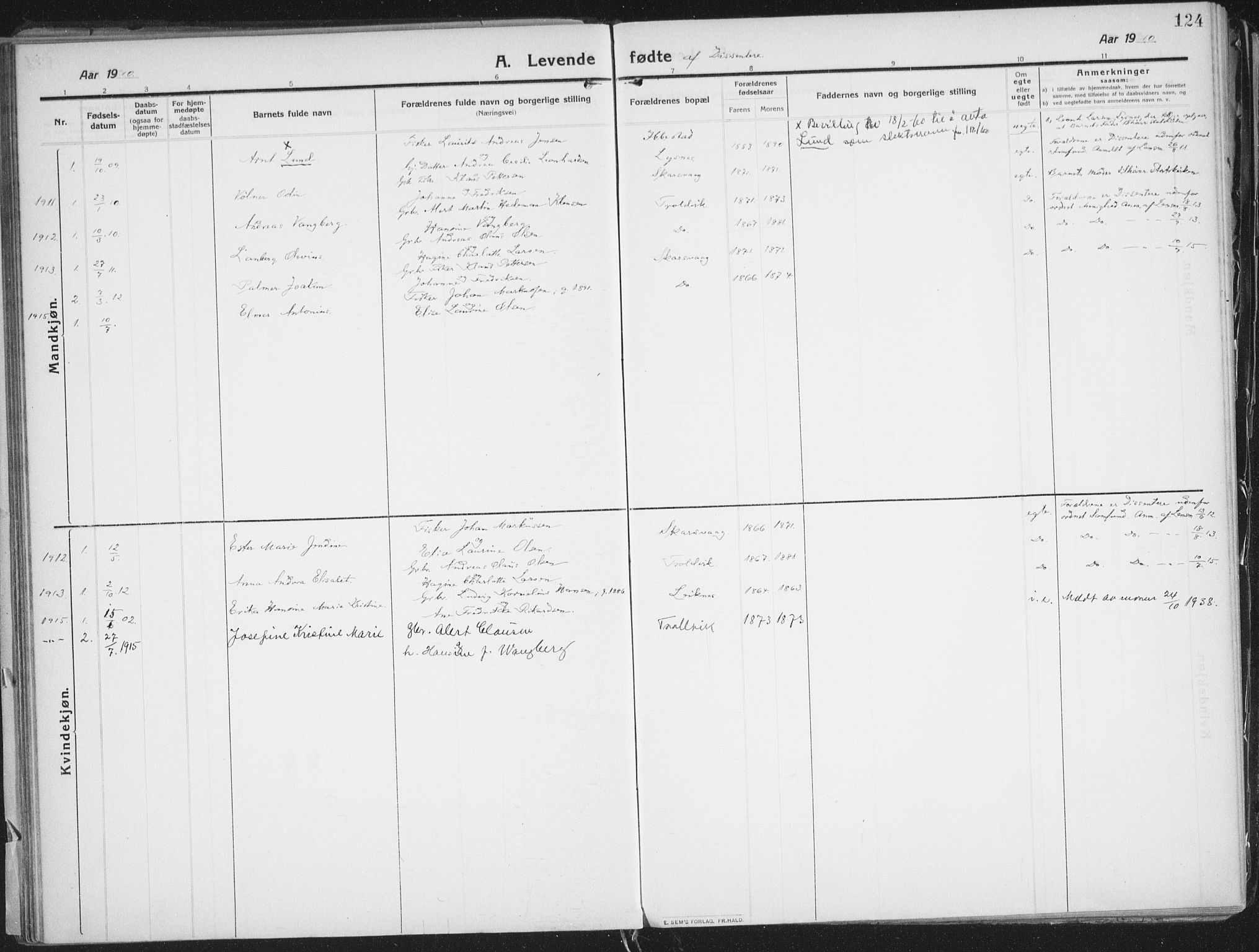 Lenvik sokneprestembete, SATØ/S-1310/H/Ha/Haa/L0016kirke: Parish register (official) no. 16, 1910-1924, p. 124