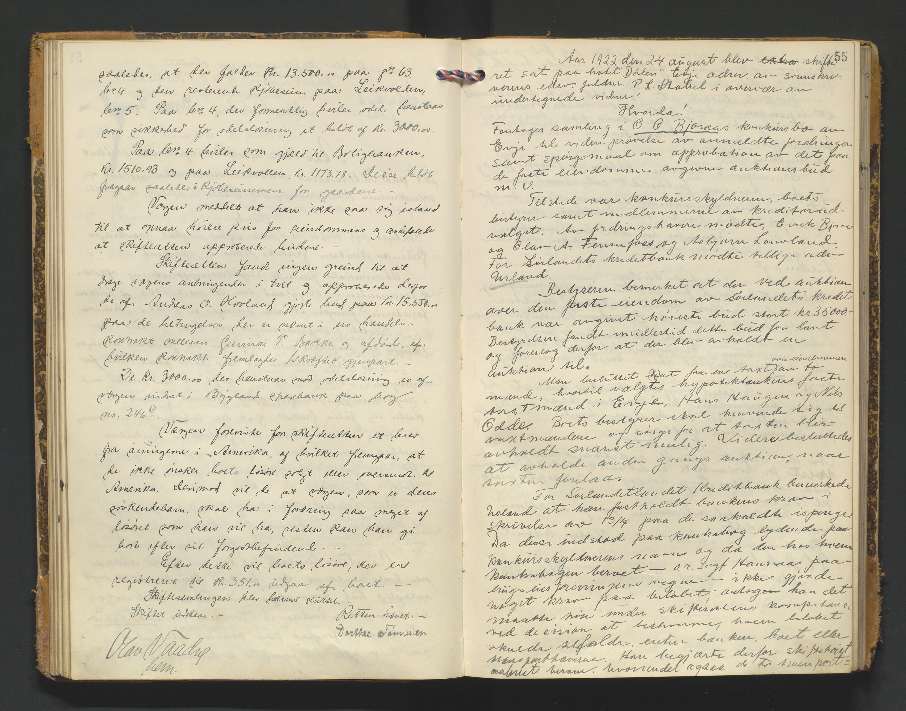 Setesdal sorenskriveri, AV/SAK-1221-0011/H/Hc/L0040: Skifteforhandlingsprotokoll nr 12, 1920-1927, p. 55