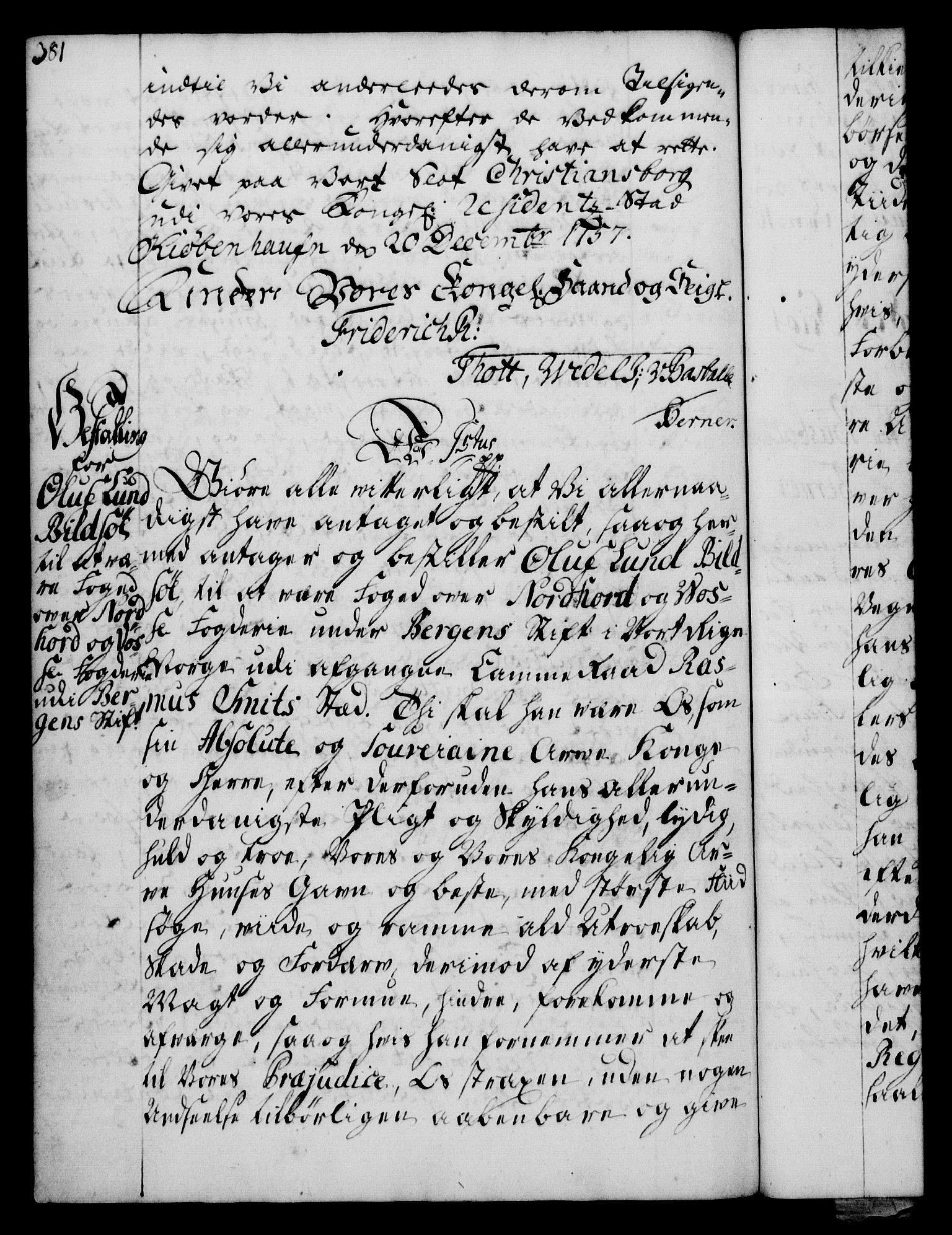 Rentekammeret, Kammerkanselliet, RA/EA-3111/G/Gg/Gge/L0003: Norsk bestallingsprotokoll med register (merket RK 53.27), 1745-1761, p. 381