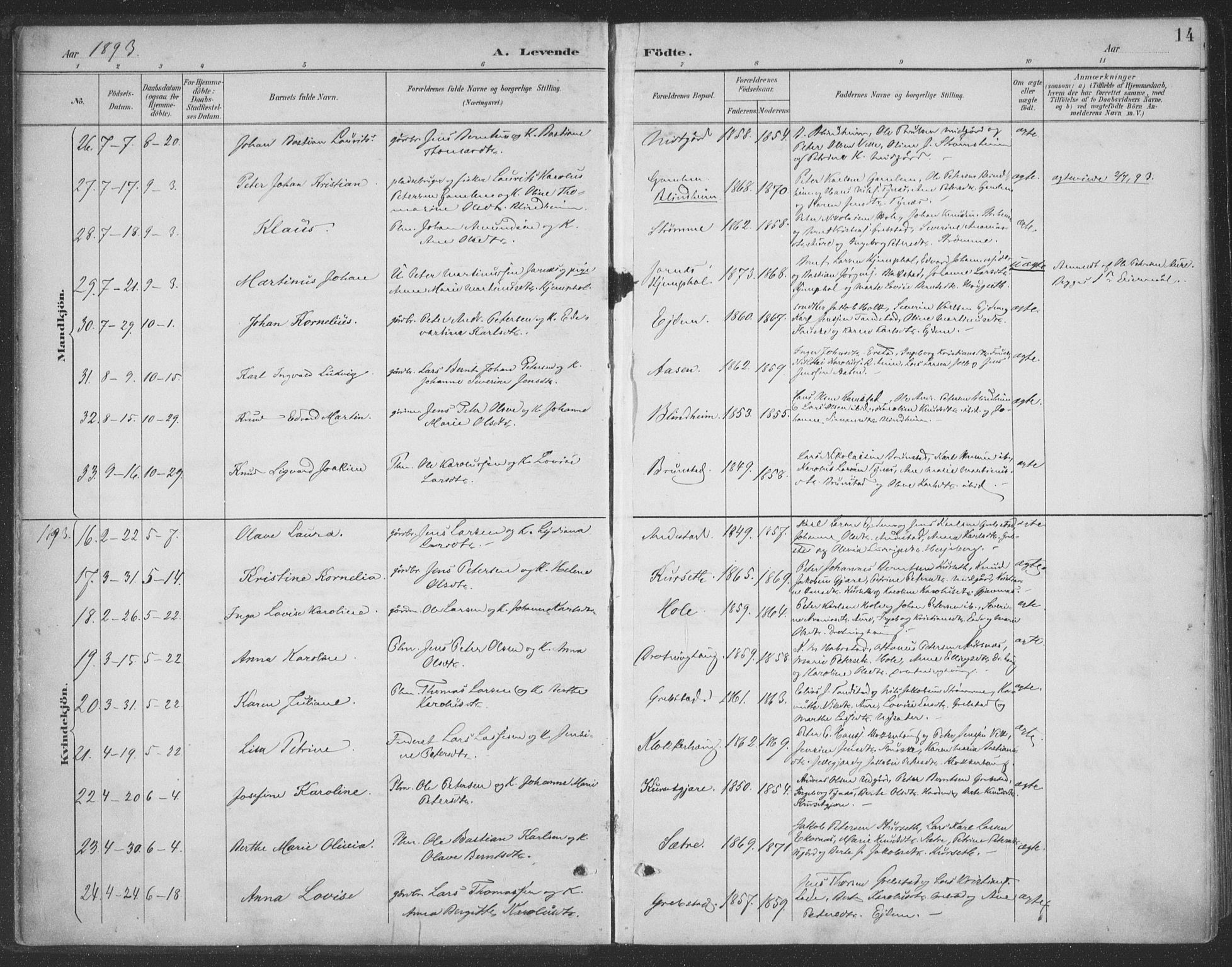 Ministerialprotokoller, klokkerbøker og fødselsregistre - Møre og Romsdal, AV/SAT-A-1454/523/L0335: Parish register (official) no. 523A02, 1891-1911, p. 14