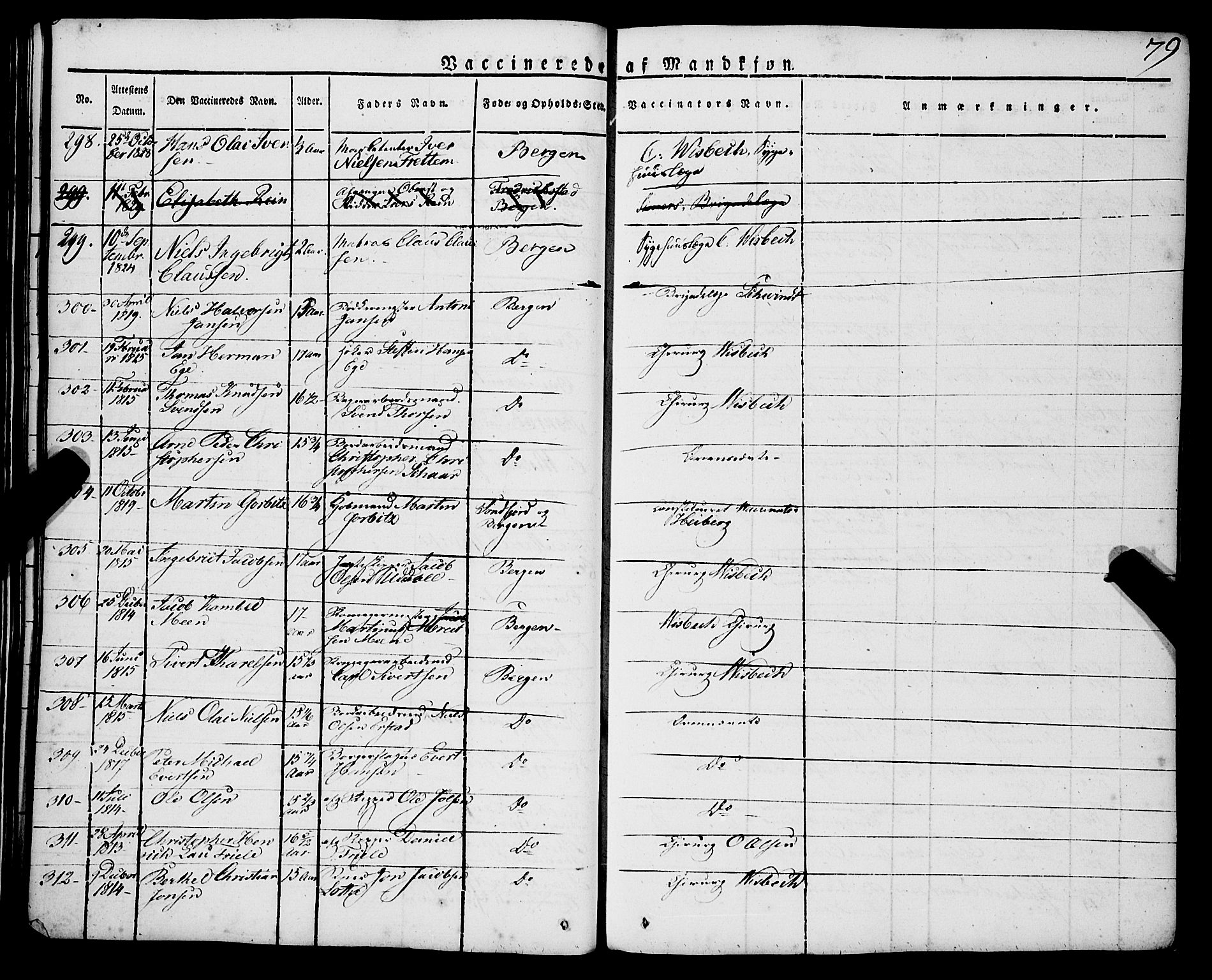 Korskirken sokneprestembete, SAB/A-76101/H/Haa/L0050: Parish register (official) no. F 1, 1821-1869, p. 79