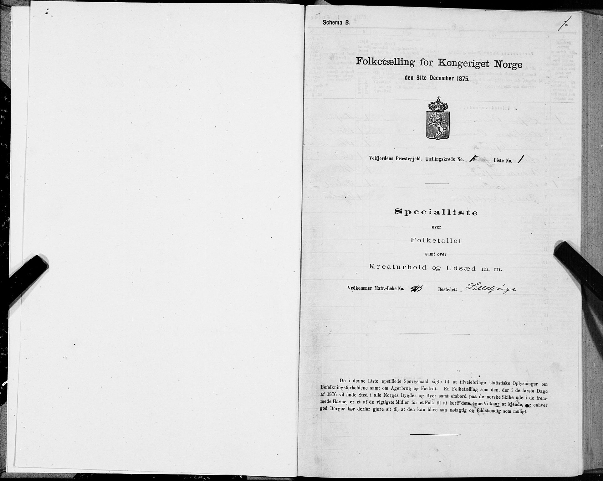 SAT, 1875 census for 1813P Velfjord, 1875, p. 1001