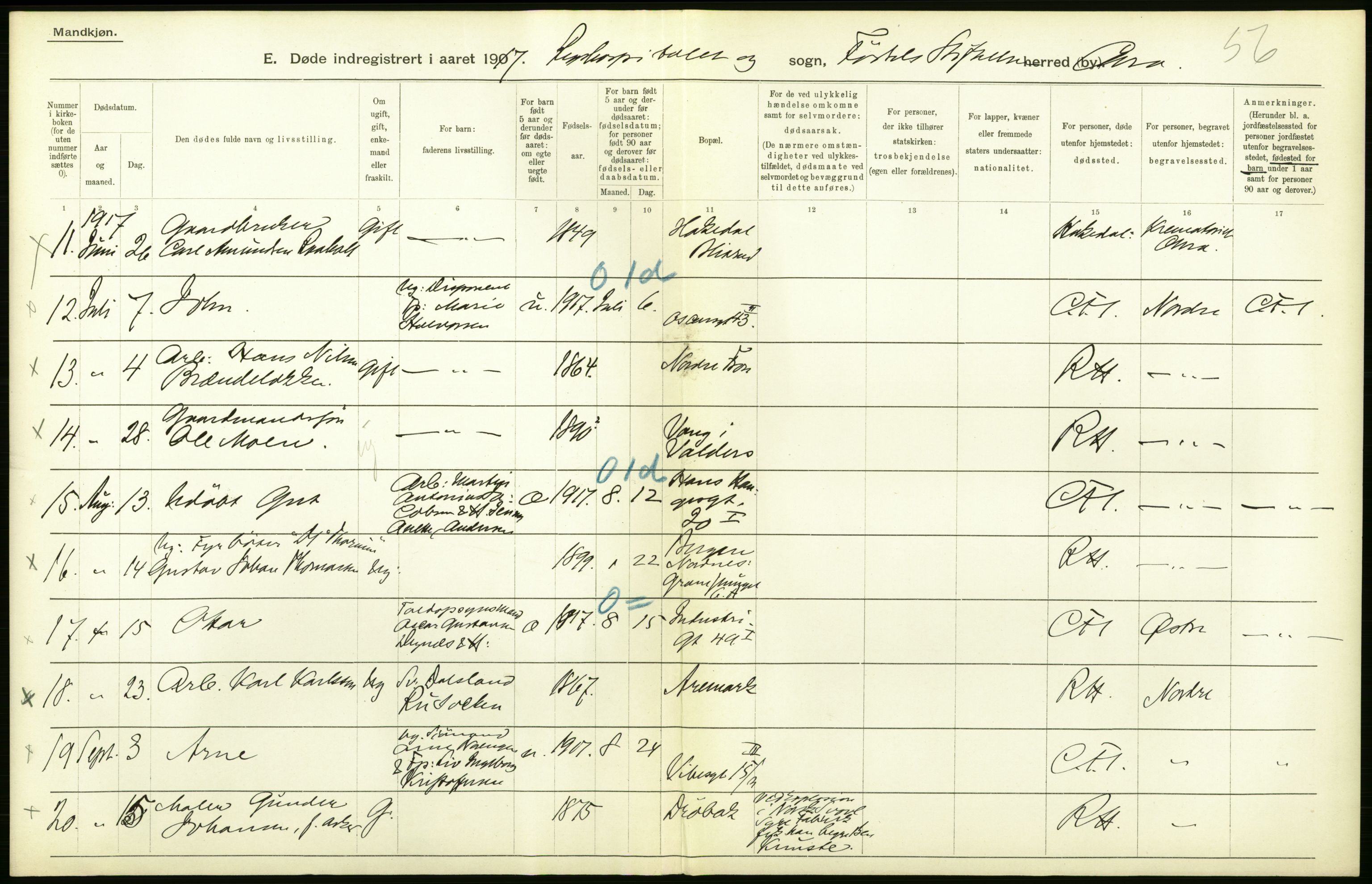 Statistisk sentralbyrå, Sosiodemografiske emner, Befolkning, AV/RA-S-2228/D/Df/Dfb/Dfbg/L0011: Kristiania: Døde, dødfødte., 1917, p. 222