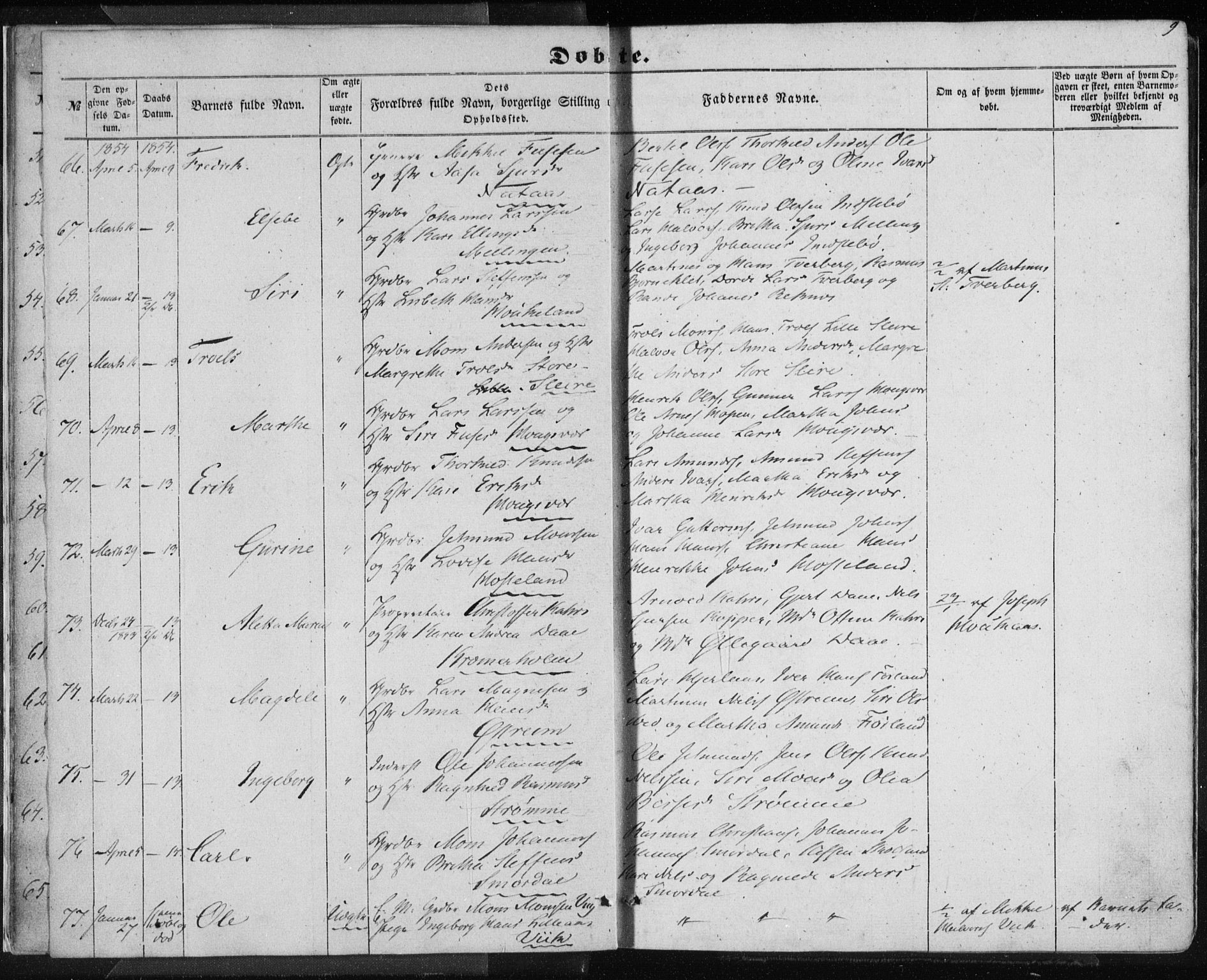 Lindås Sokneprestembete, SAB/A-76701/H/Haa: Parish register (official) no. A 11, 1854-1869, p. 9