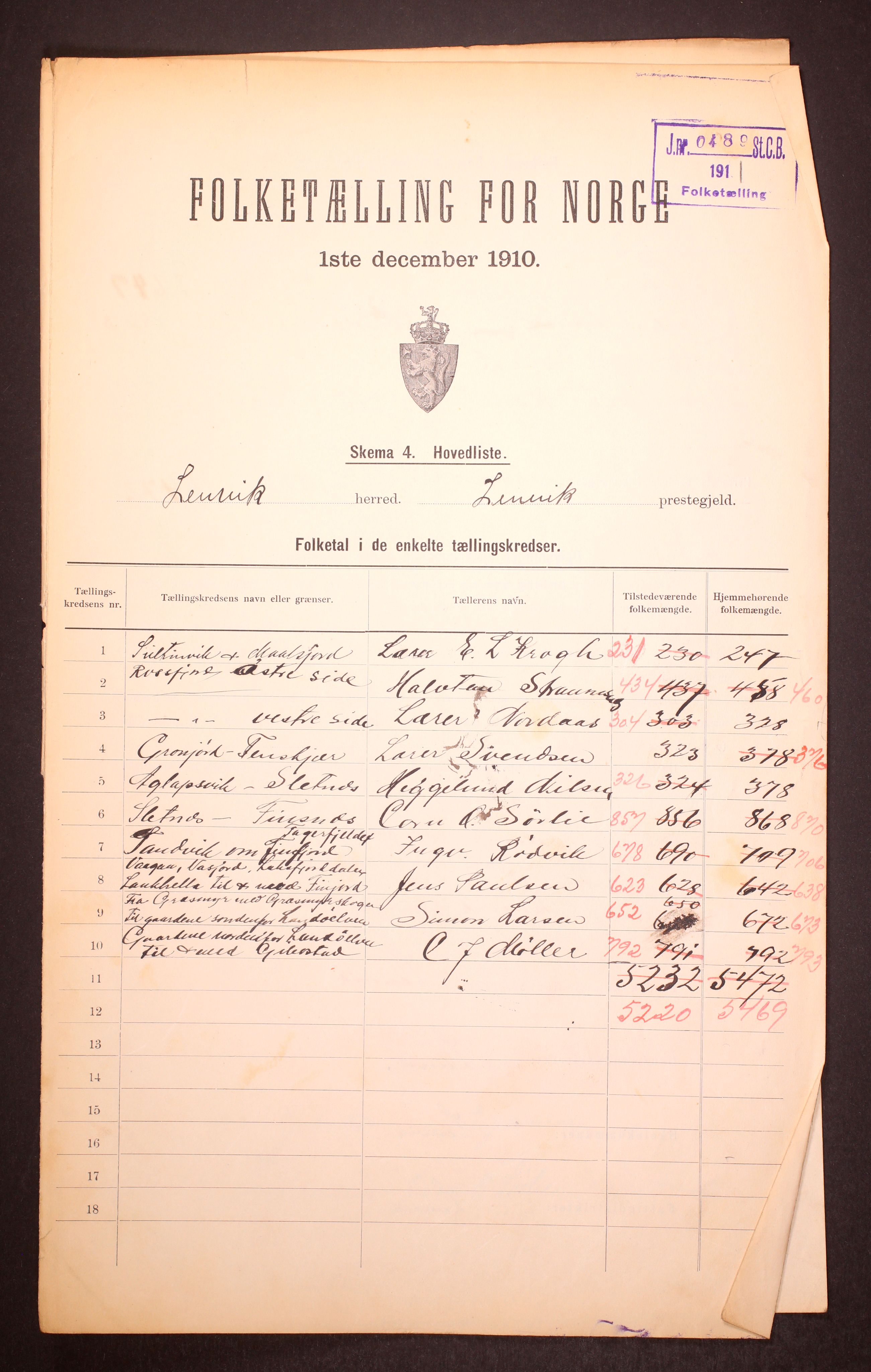 RA, 1910 census for Lenvik, 1910, p. 2