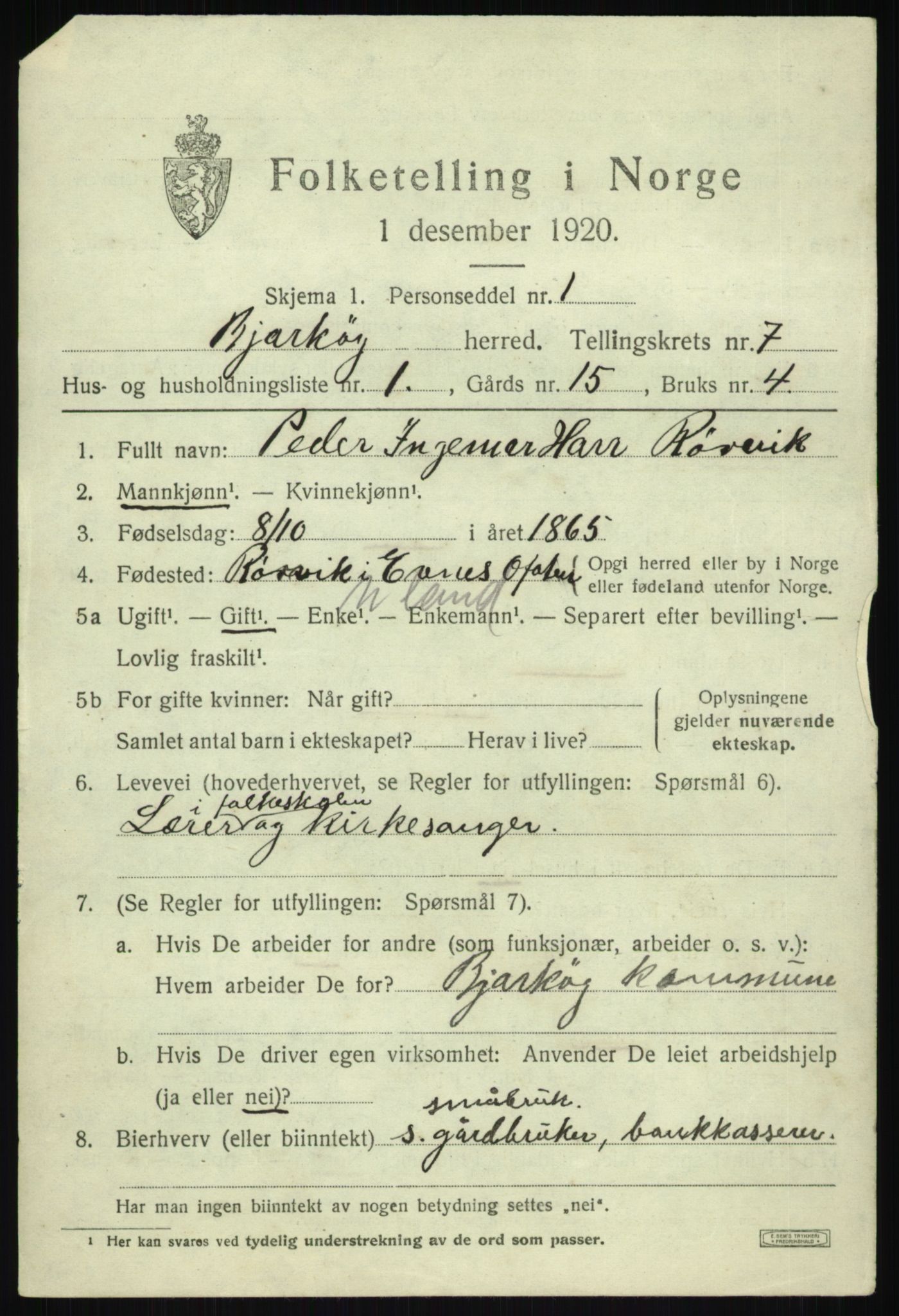 SATØ, 1920 census for Bjarkøy, 1920, p. 2941