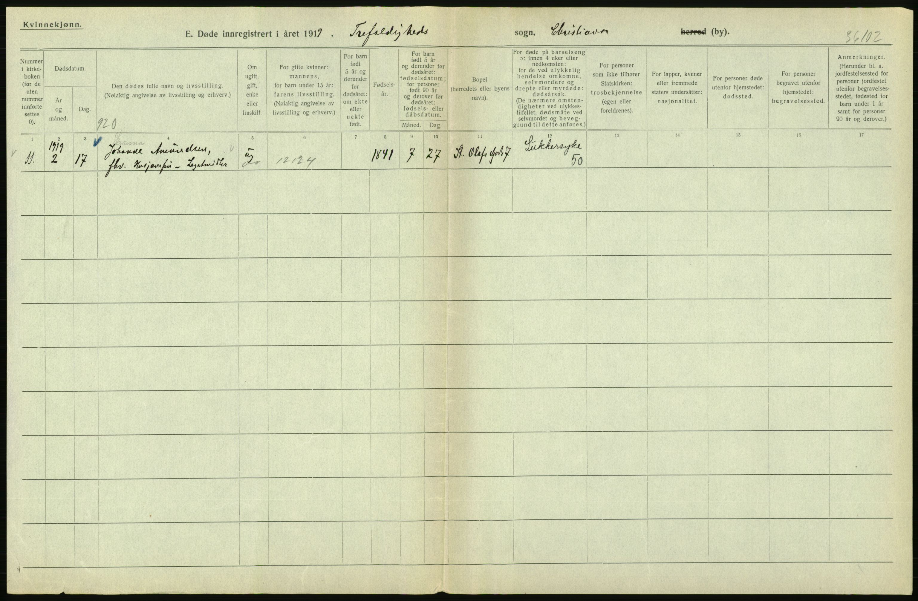 Statistisk sentralbyrå, Sosiodemografiske emner, Befolkning, AV/RA-S-2228/D/Df/Dfb/Dfbi/L0011: Kristiania: Døde, dødfødte, 1919