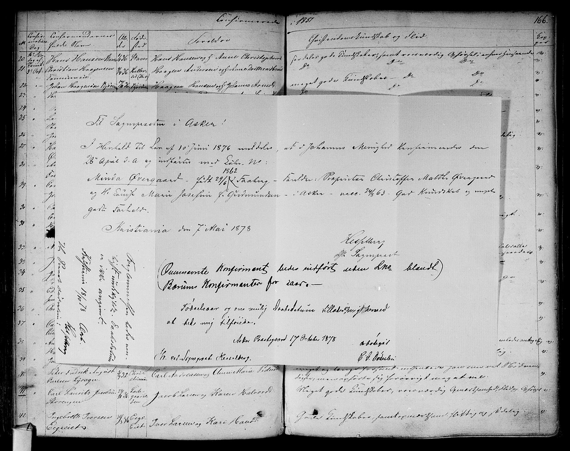 Asker prestekontor Kirkebøker, SAO/A-10256a/F/Fa/L0009: Parish register (official) no. I 9, 1825-1878, p. 166