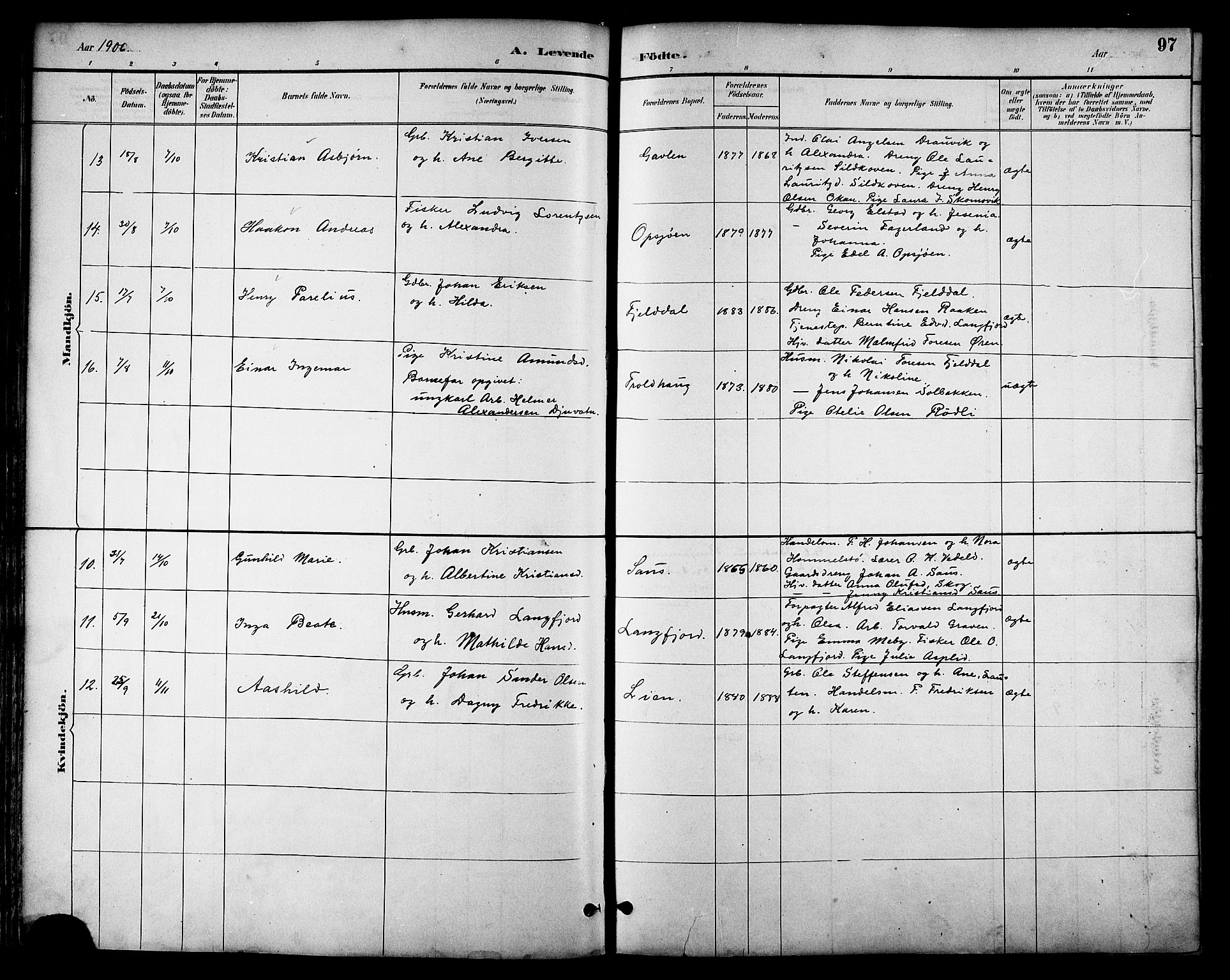 Ministerialprotokoller, klokkerbøker og fødselsregistre - Nordland, AV/SAT-A-1459/814/L0230: Parish register (copy) no. 814C03, 1884-1911, p. 97