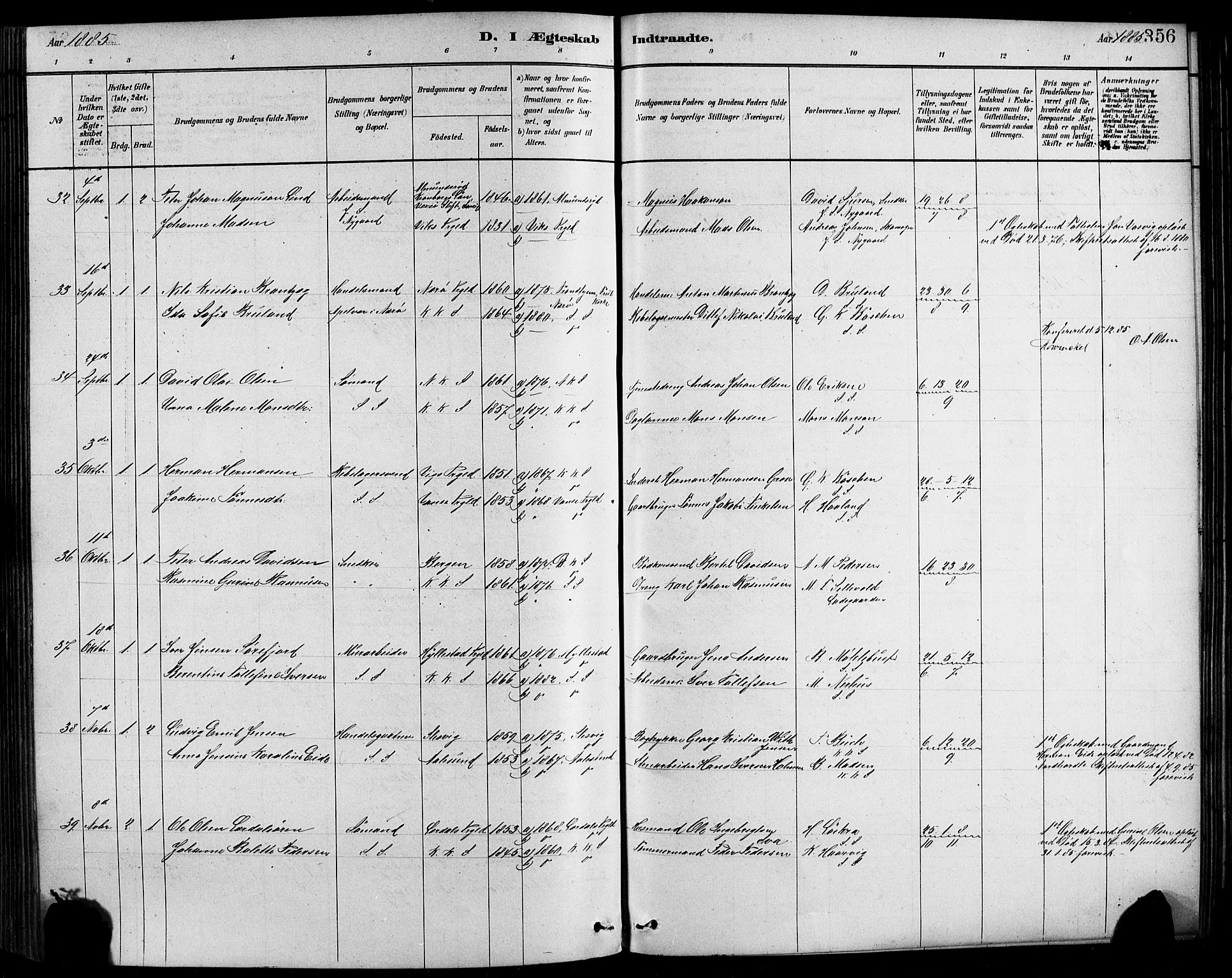 Sandviken Sokneprestembete, AV/SAB-A-77601/H/Hb/L0001: Parish register (copy) no. A 2, 1879-1892, p. 356