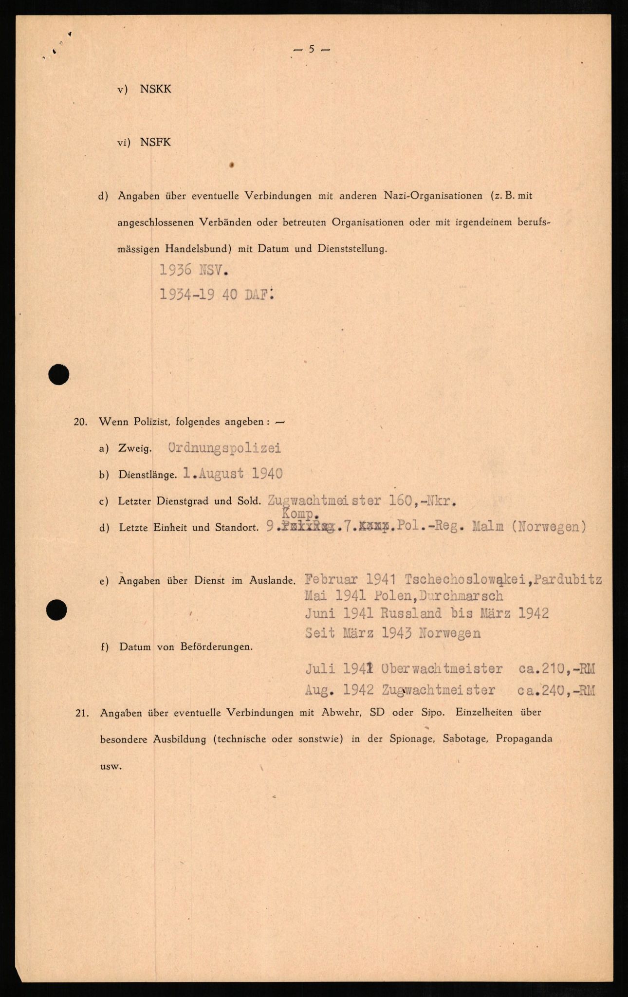 Forsvaret, Forsvarets overkommando II, AV/RA-RAFA-3915/D/Db/L0008: CI Questionaires. Tyske okkupasjonsstyrker i Norge. Tyskere., 1945-1946, p. 298