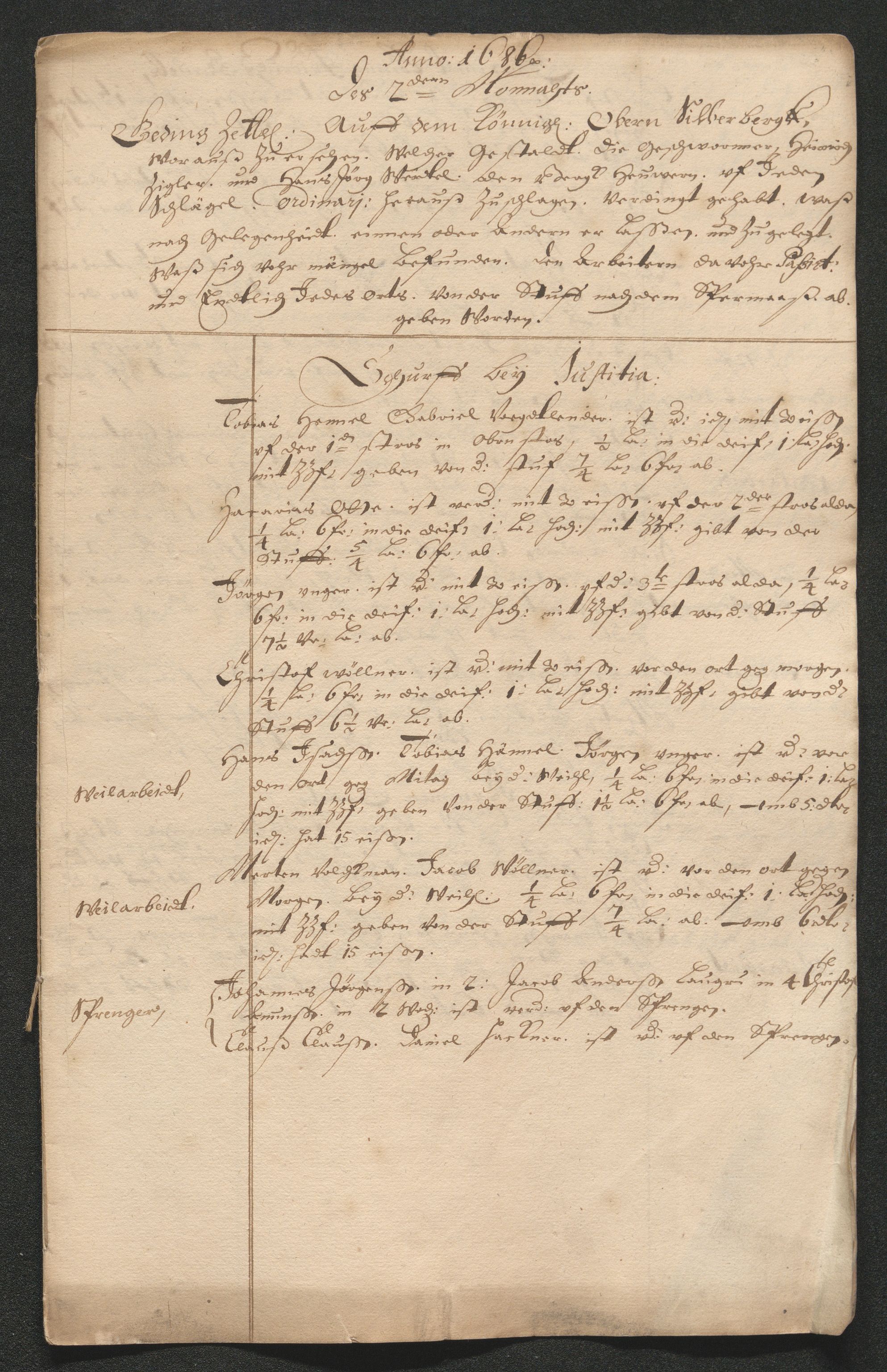 Kongsberg Sølvverk 1623-1816, AV/SAKO-EA-3135/001/D/Dc/Dcd/L0062: Utgiftsregnskap for gruver m.m. , 1686-1687, p. 1