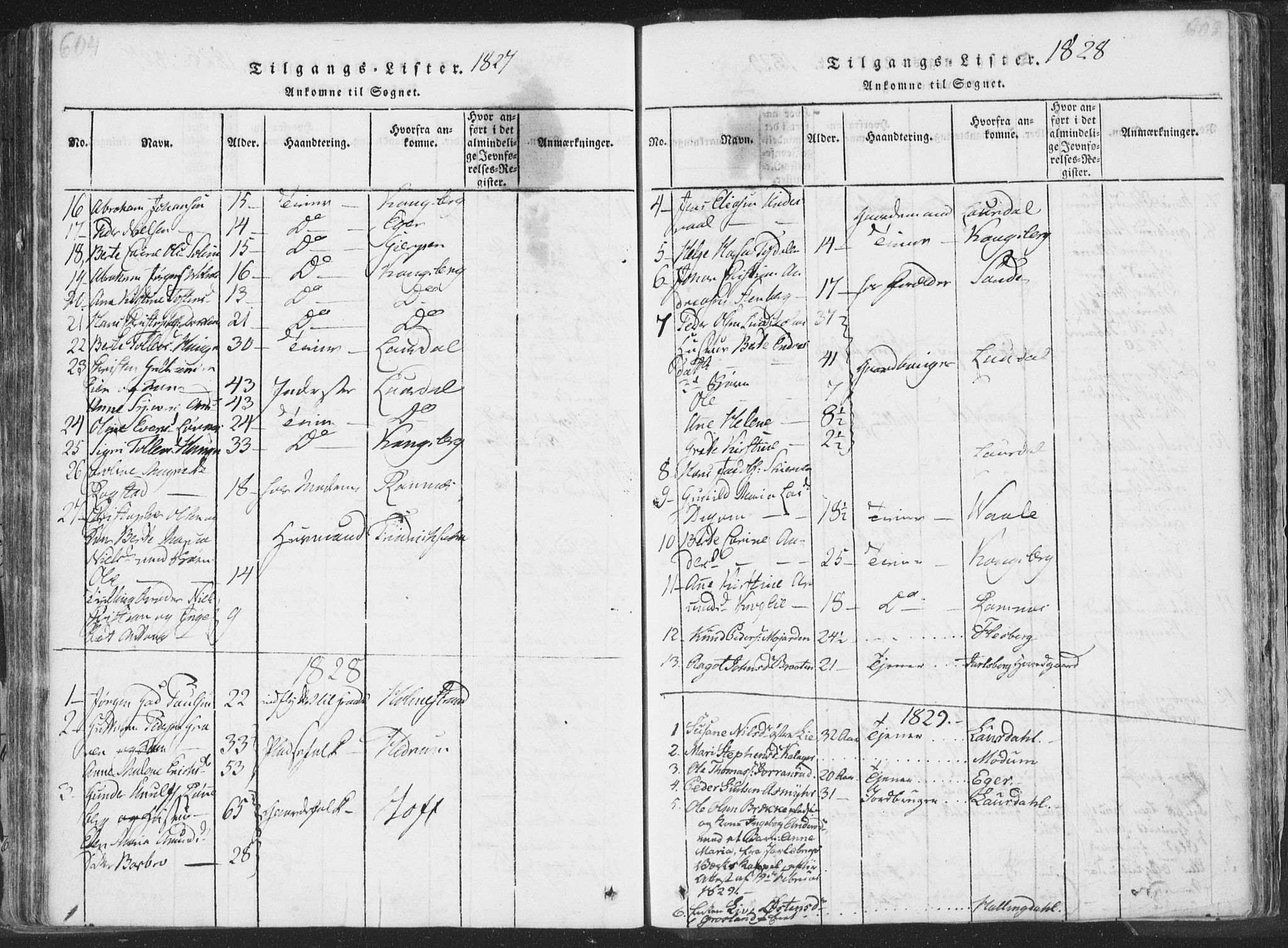 Sandsvær kirkebøker, SAKO/A-244/F/Fa/L0004: Parish register (official) no. I 4, 1817-1839, p. 604-605