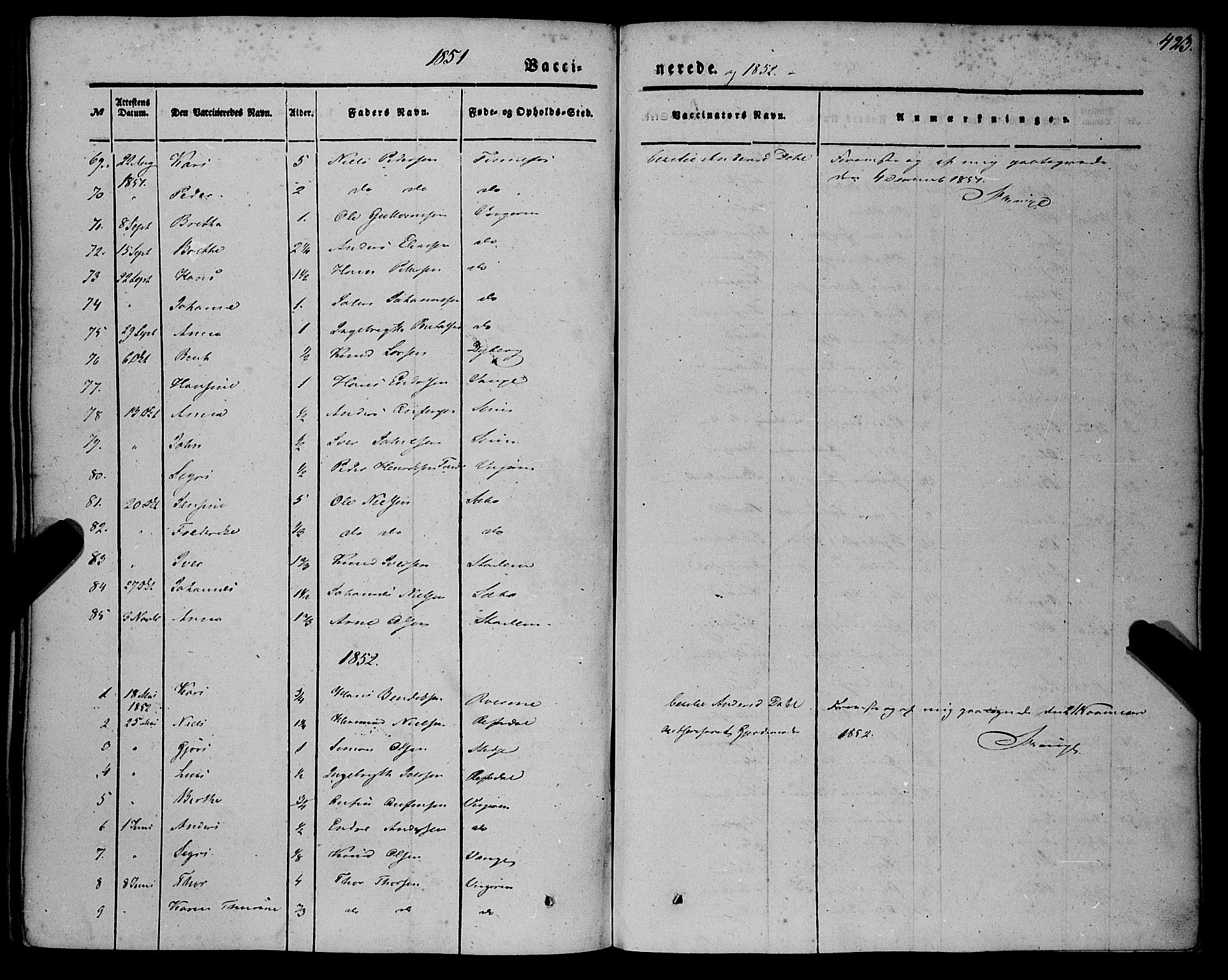 Vik sokneprestembete, AV/SAB-A-81501/H/Haa/Haaa/L0008: Parish register (official) no. A 8, 1846-1865, p. 423