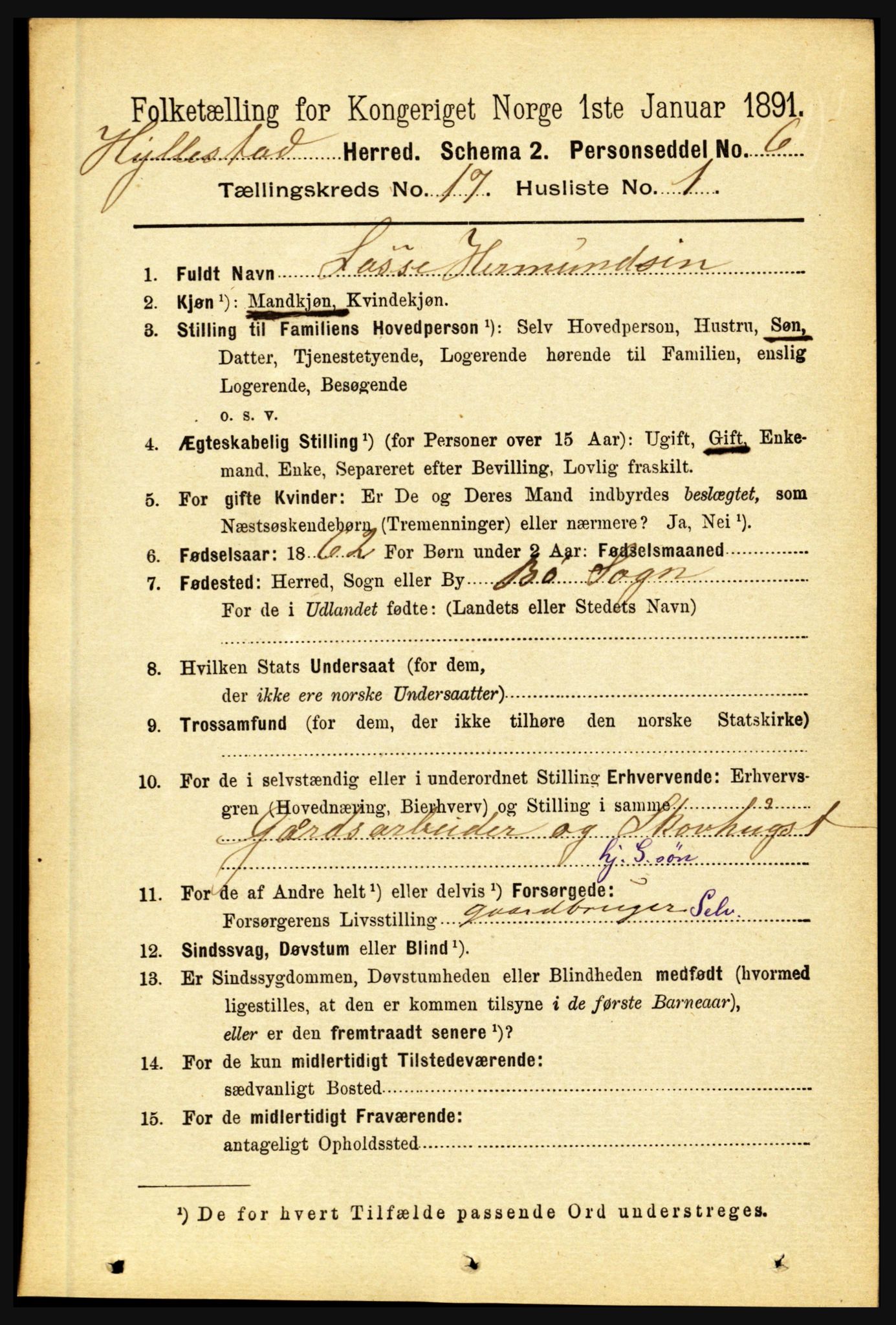 RA, 1891 census for 1413 Hyllestad, 1891, p. 3013