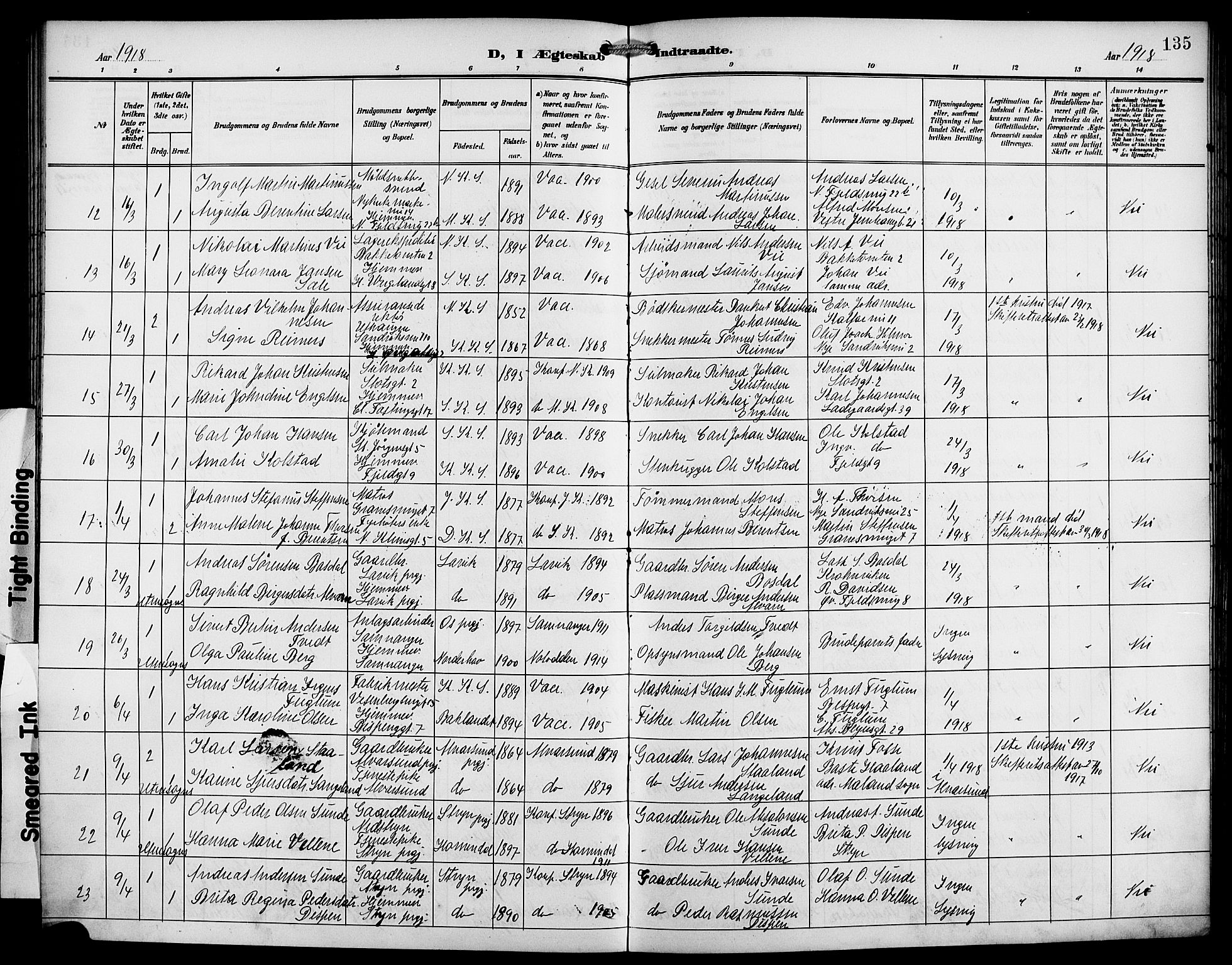 Korskirken sokneprestembete, AV/SAB-A-76101/H/Hab: Parish register (copy) no. D 4, 1906-1925, p. 135