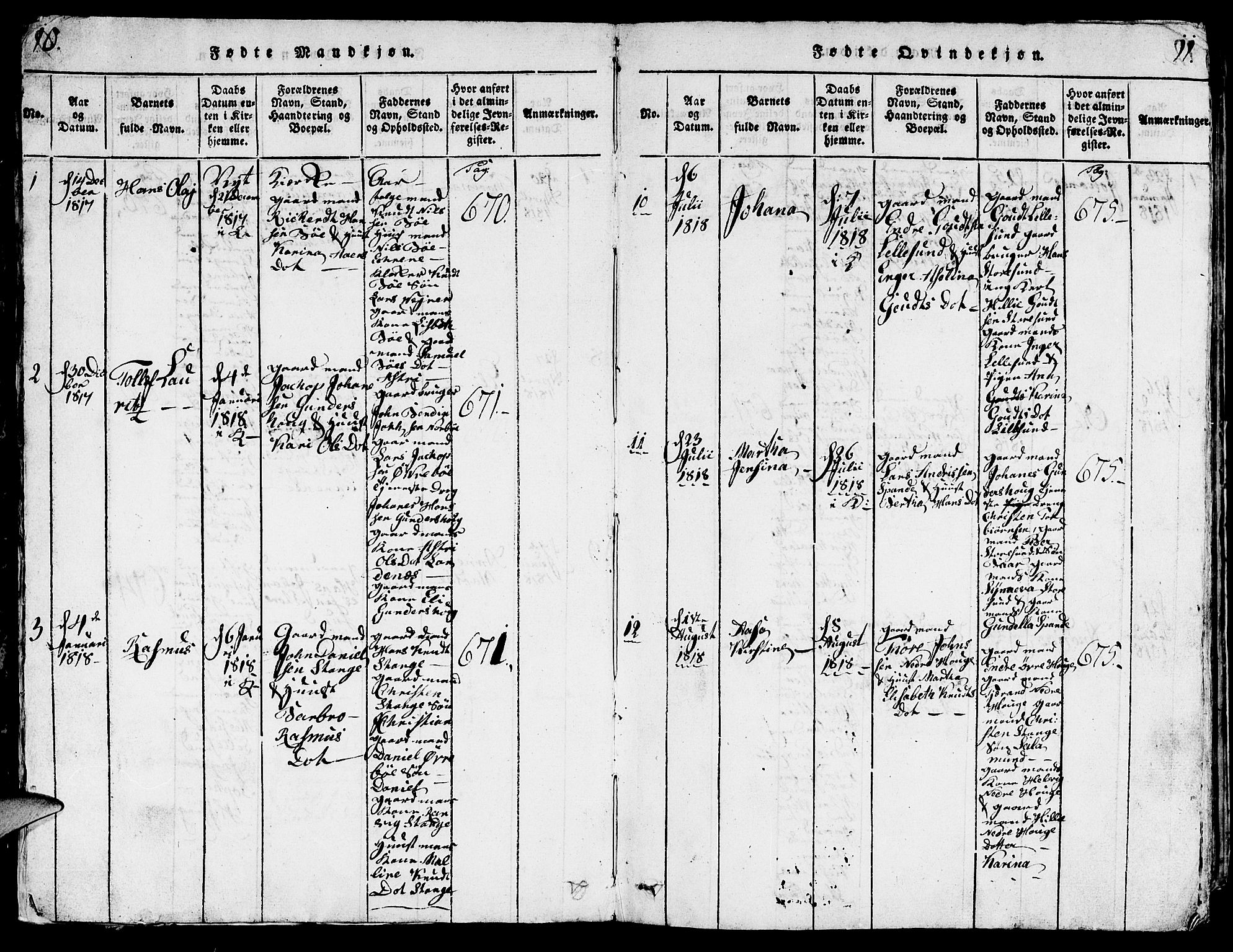 Torvastad sokneprestkontor, AV/SAST-A -101857/H/Ha/Hab/L0001: Parish register (copy) no. B 1 /1, 1817-1835, p. 10-11