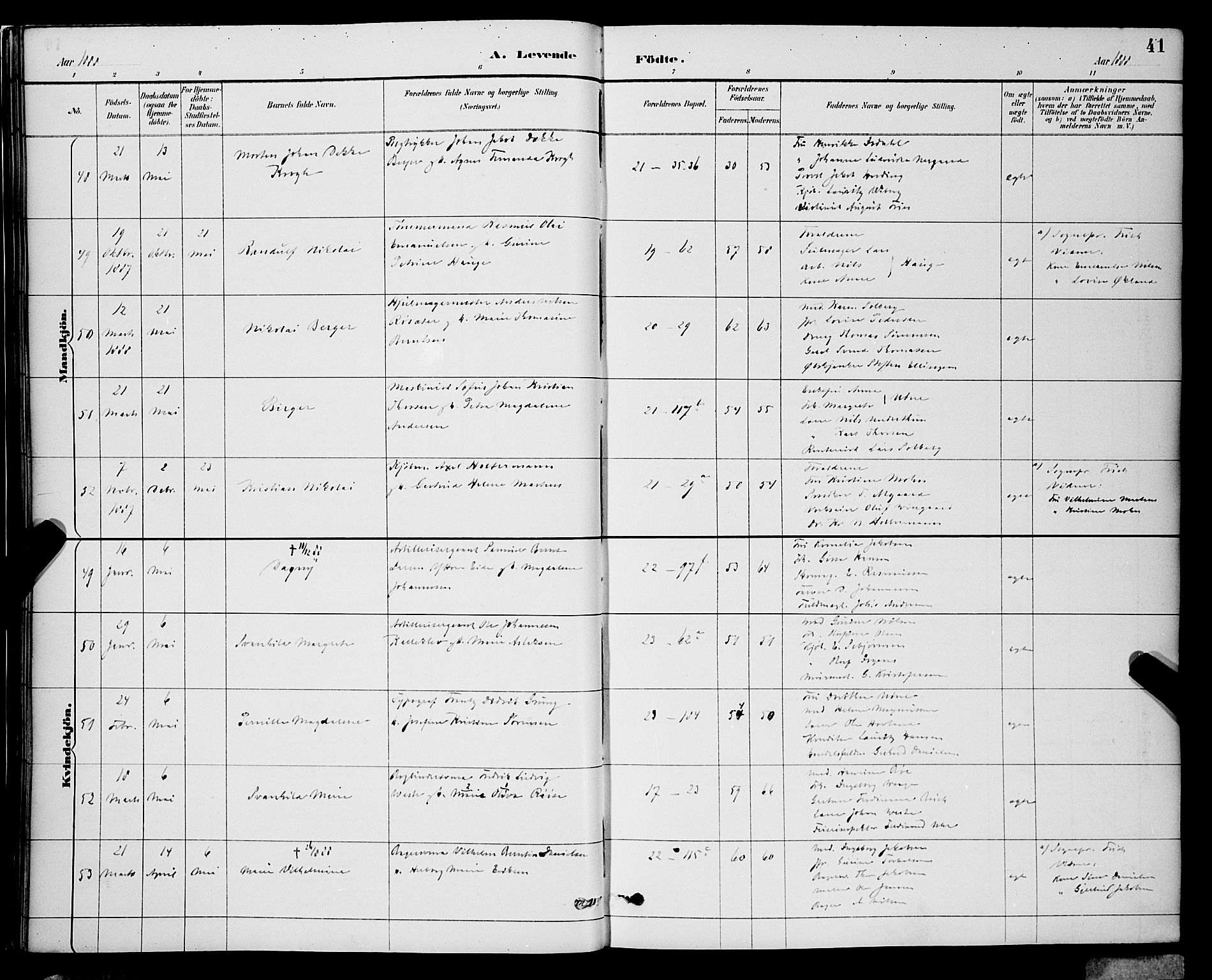 Korskirken sokneprestembete, SAB/A-76101/H/Hab: Parish register (copy) no. B 9, 1887-1896, p. 41