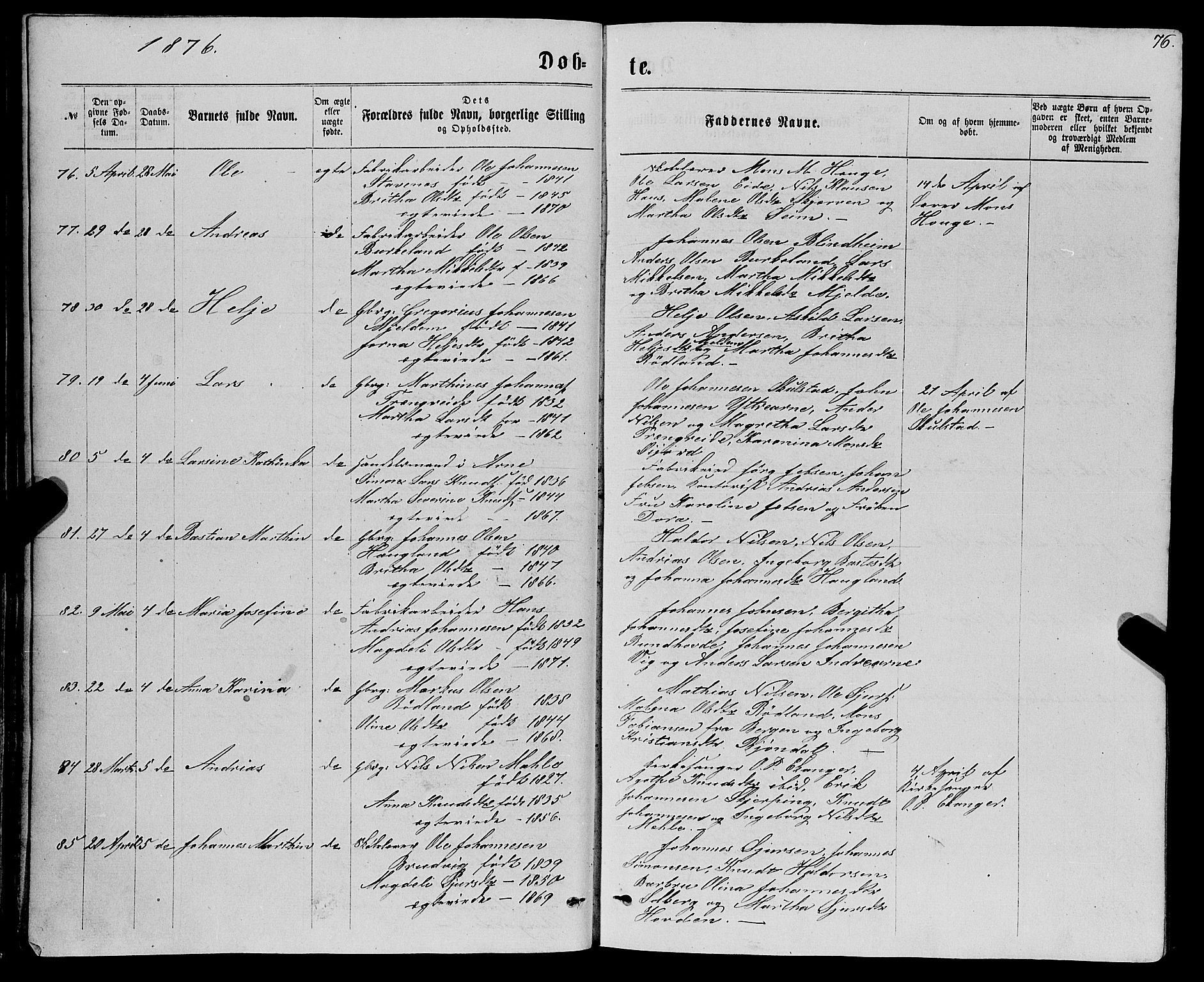 Haus sokneprestembete, SAB/A-75601/H/Haa: Parish register (official) no. A 18, 1871-1877, p. 76