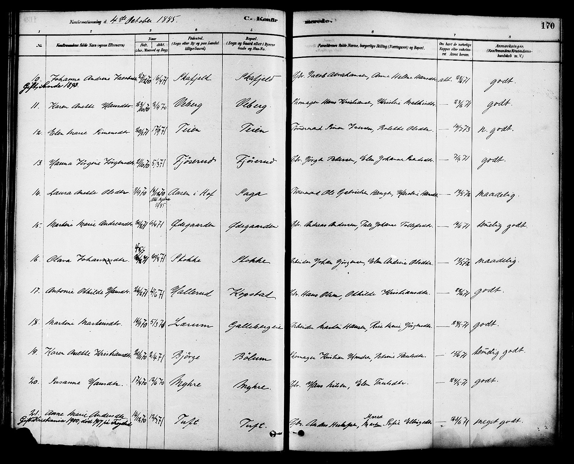 Sande Kirkebøker, AV/SAKO-A-53/F/Fa/L0006: Parish register (official) no. 6, 1878-1888, p. 170