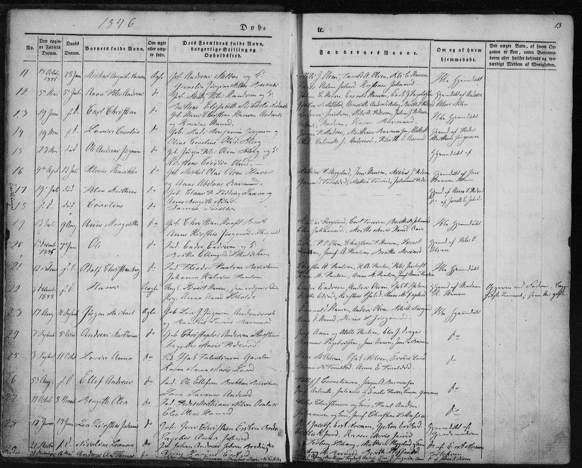 Ministerialprotokoller, klokkerbøker og fødselsregistre - Nordland, SAT/A-1459/897/L1396: Parish register (official) no. 897A04, 1842-1866, p. 13