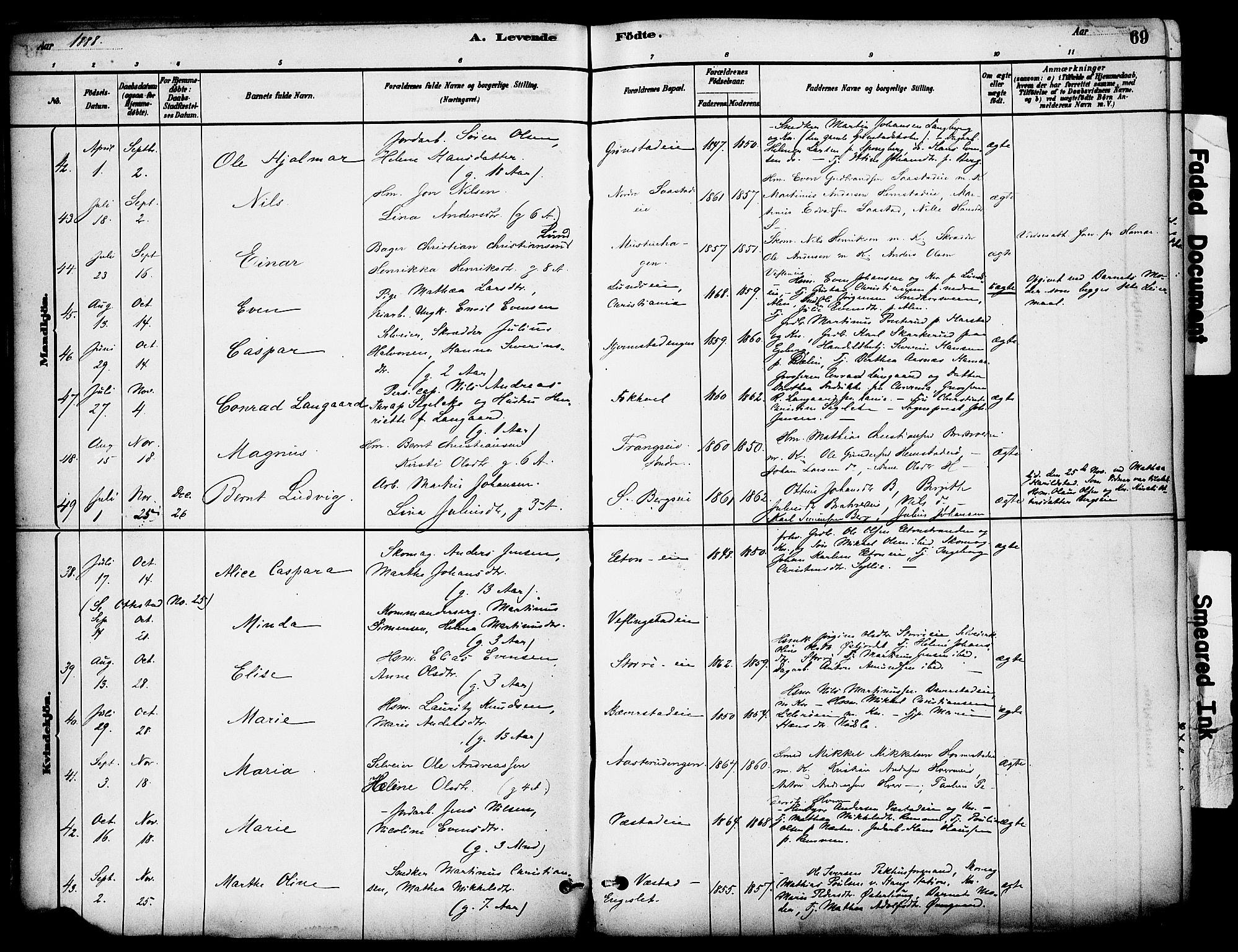 Stange prestekontor, SAH/PREST-002/K/L0017: Parish register (official) no. 17, 1880-1893, p. 69