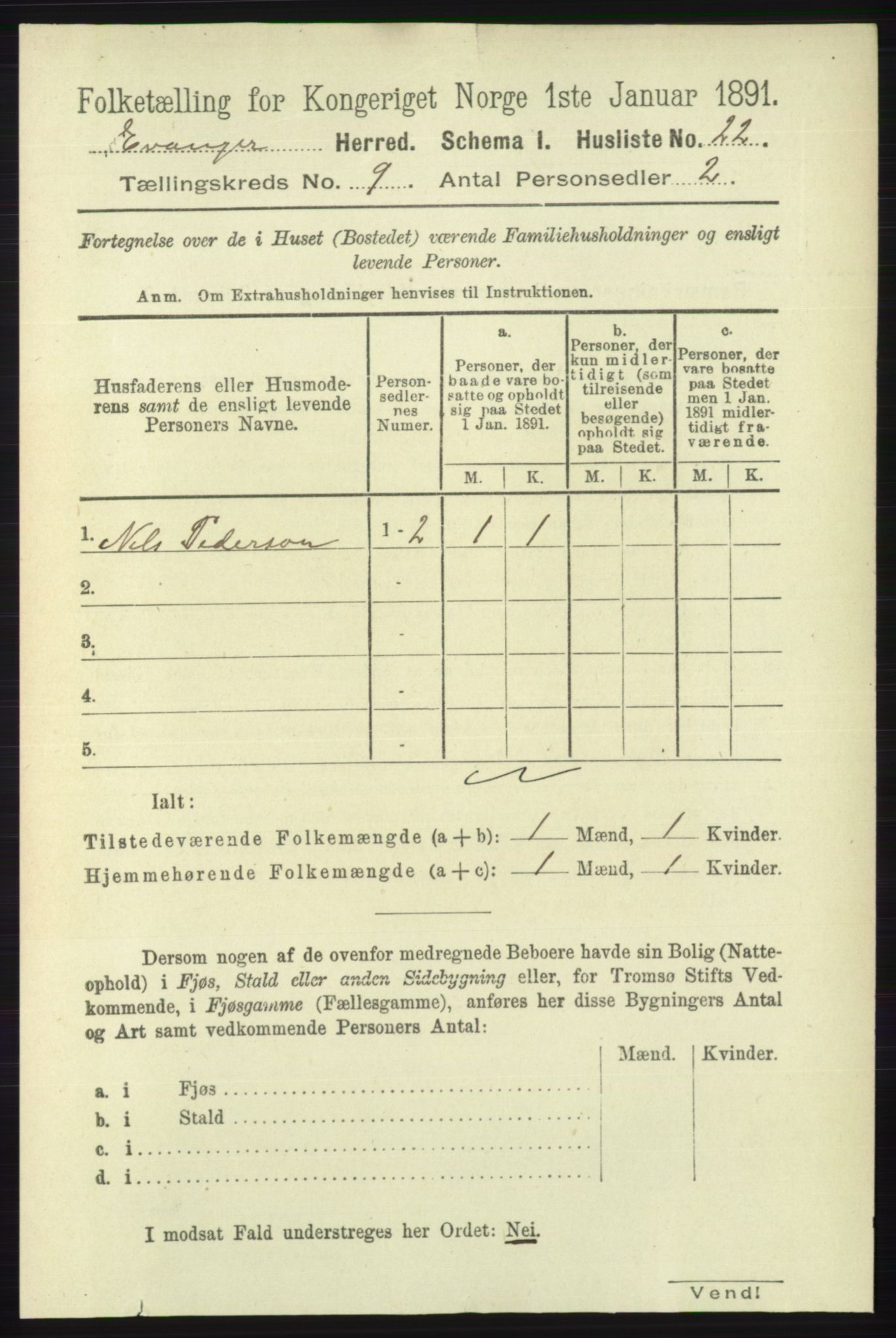 RA, 1891 census for 1237 Evanger, 1891, p. 2345