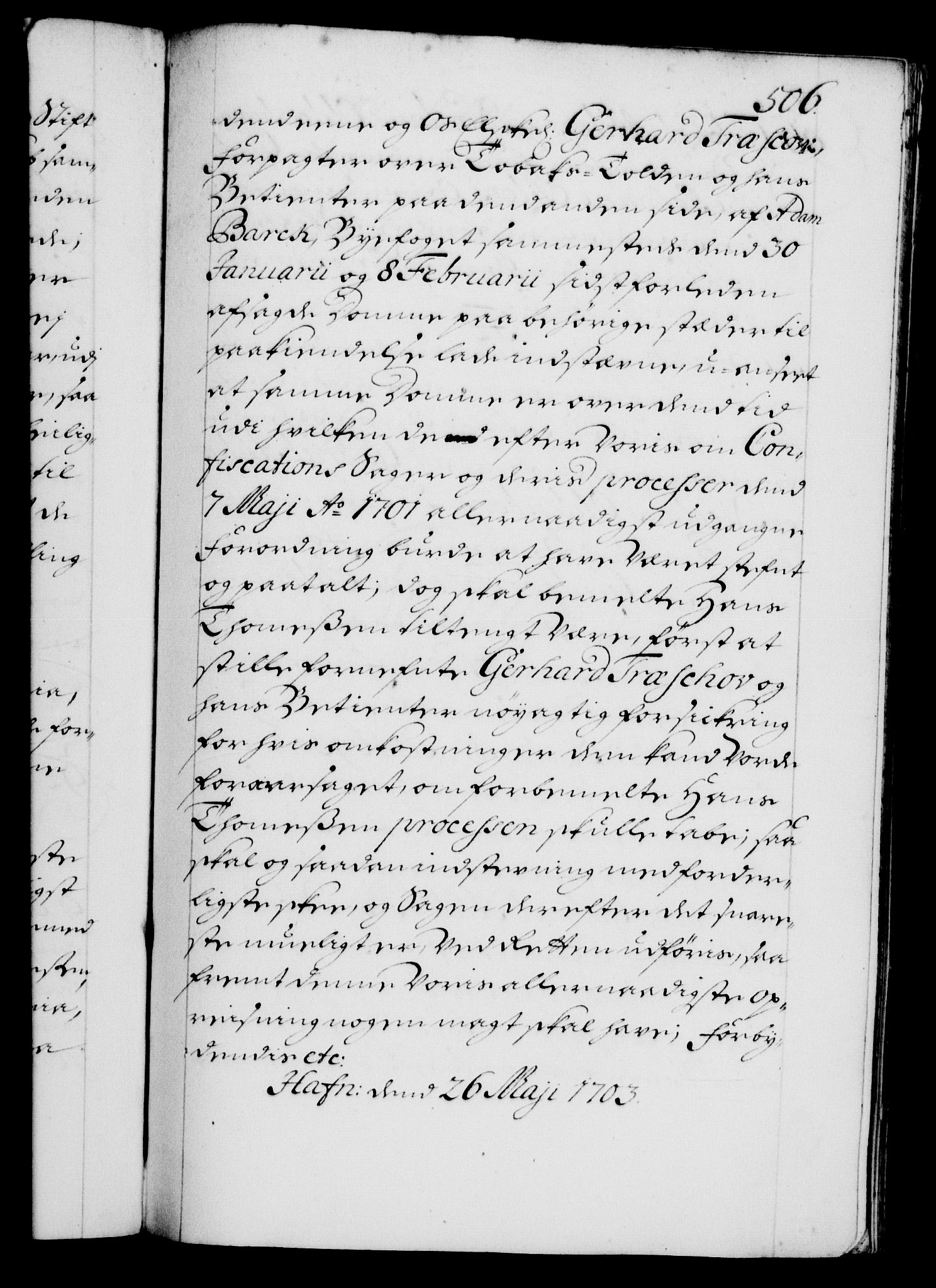 Danske Kanselli 1572-1799, AV/RA-EA-3023/F/Fc/Fca/Fcaa/L0018: Norske registre, 1699-1703, p. 506a