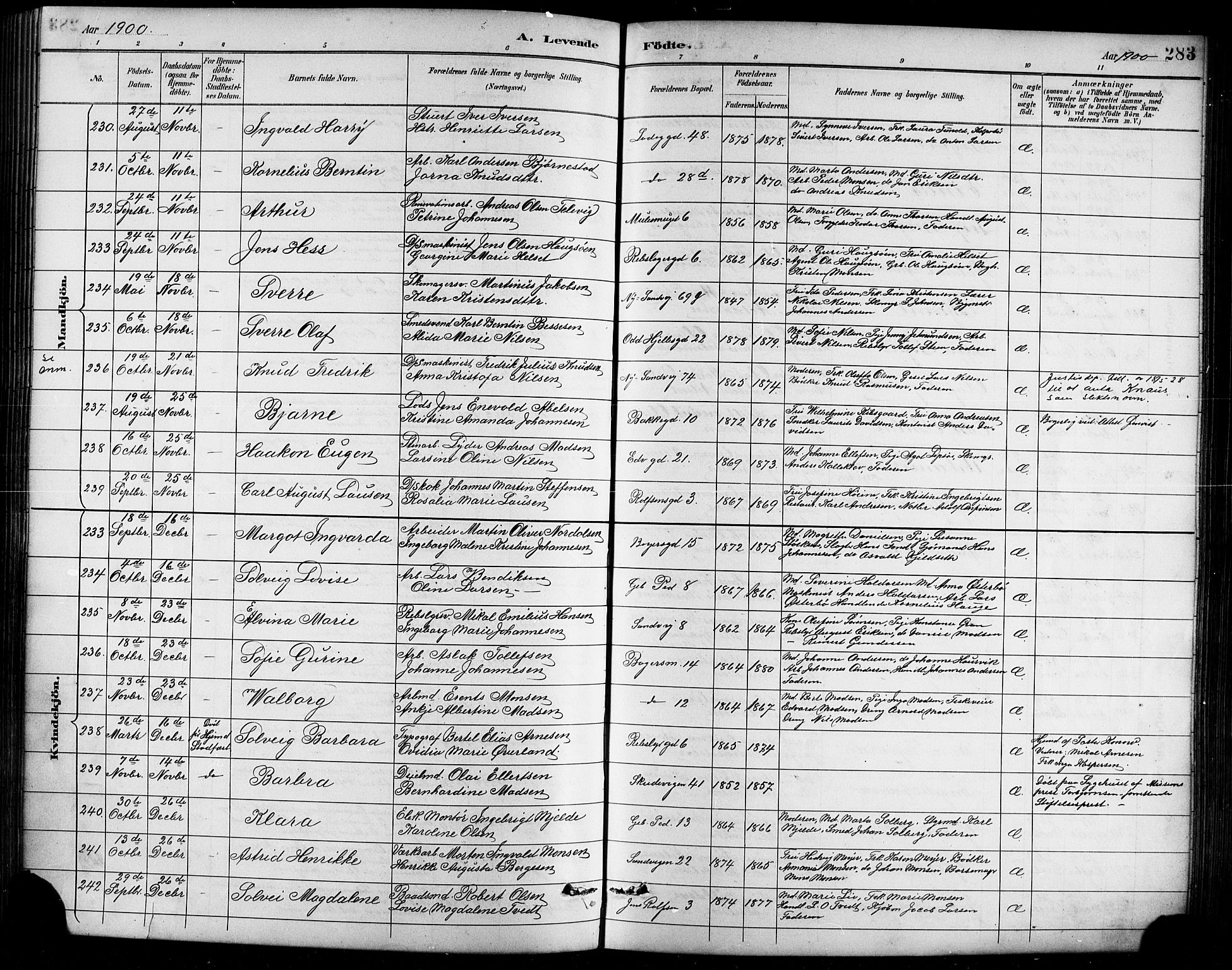Sandviken Sokneprestembete, SAB/A-77601/H/Hb/L0002: Parish register (copy) no. A 3, 1888-1902, p. 283