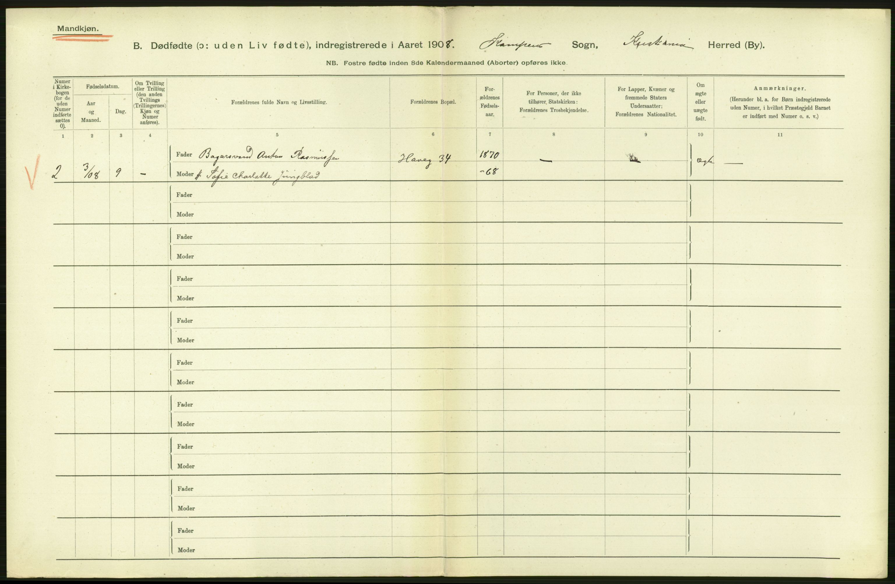 Statistisk sentralbyrå, Sosiodemografiske emner, Befolkning, AV/RA-S-2228/D/Df/Dfa/Dfaf/L0009: Kristiania: Døde, dødfødte., 1908, p. 458