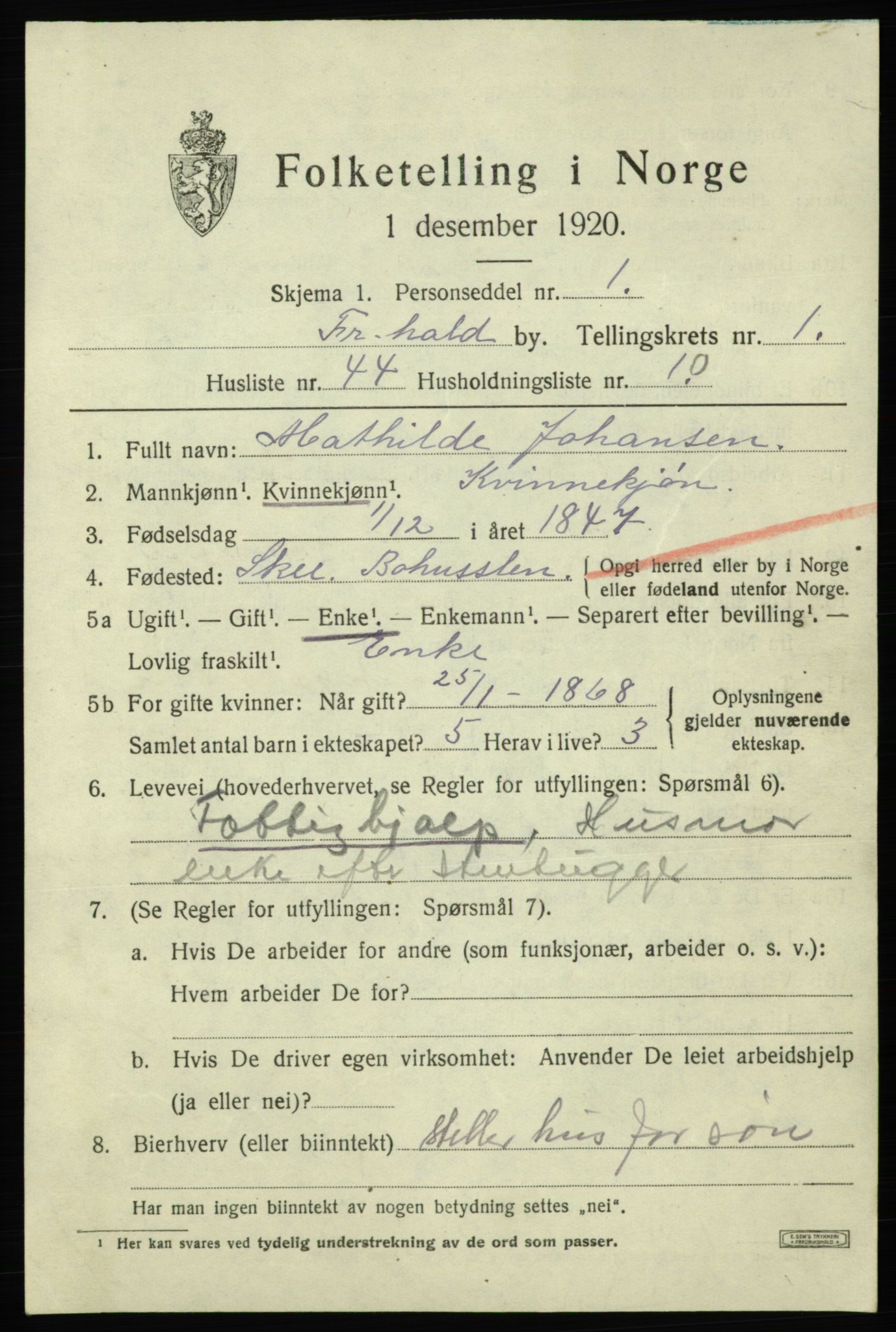 SAO, 1920 census for Fredrikshald, 1920, p. 8977