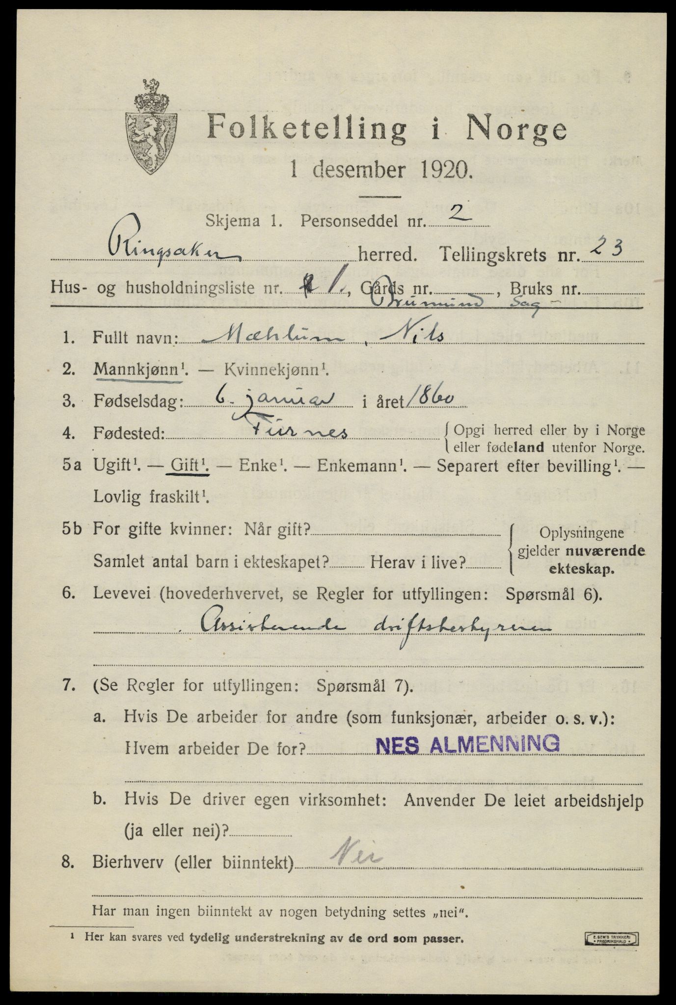 SAH, 1920 census for Ringsaker, 1920, p. 29676