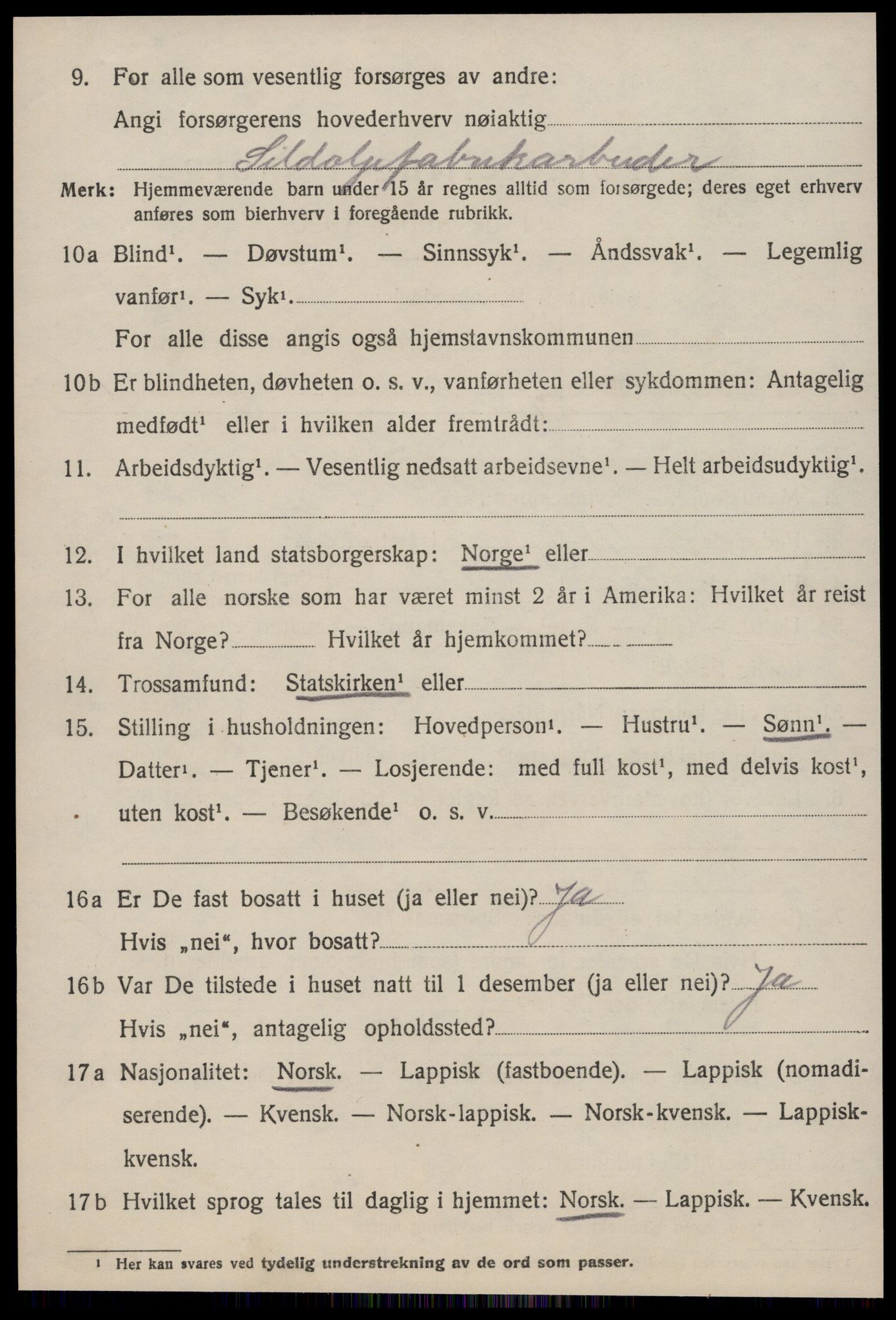 SAT, 1920 census for Orkanger, 1920, p. 3124