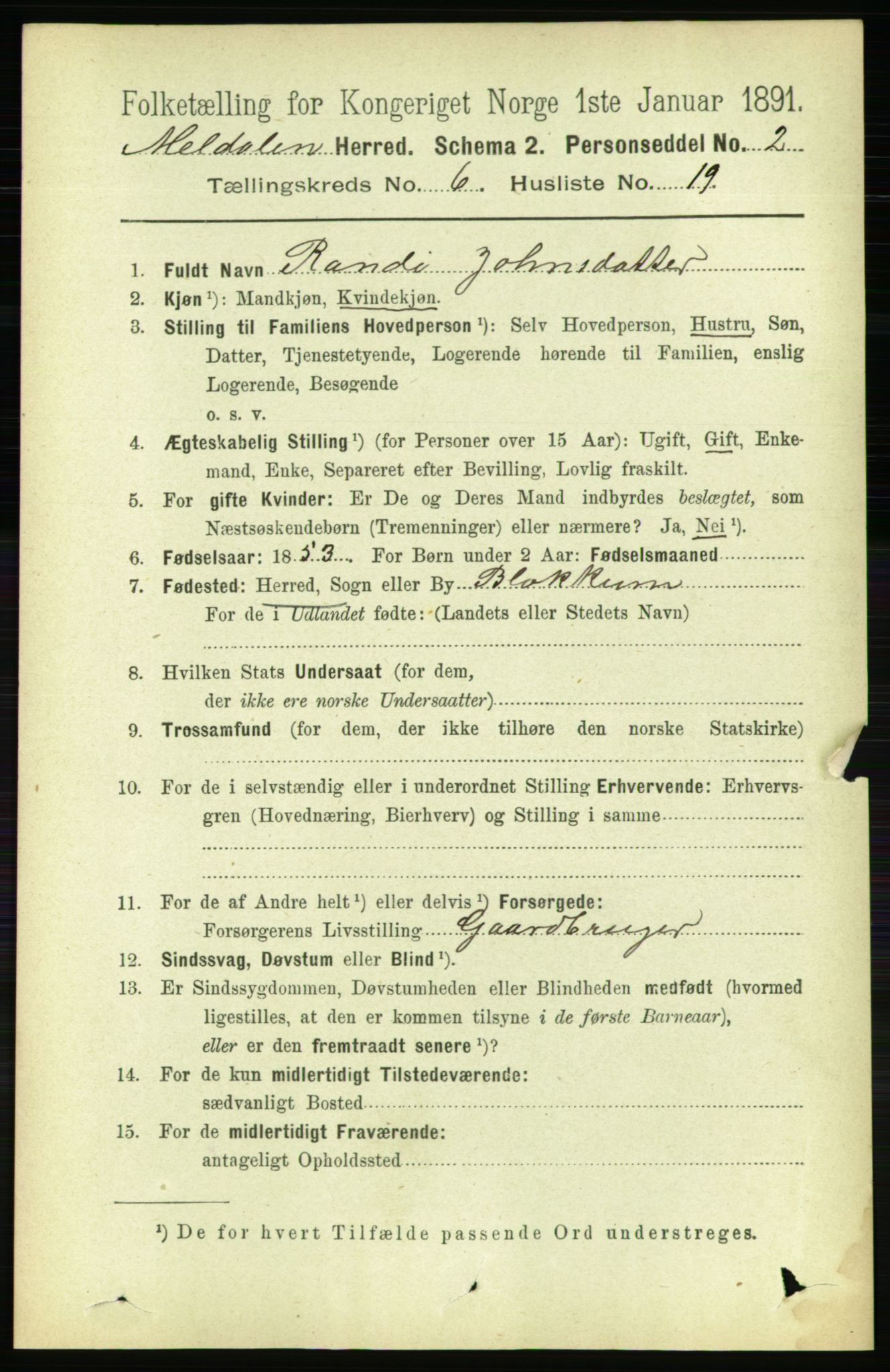 RA, 1891 census for 1636 Meldal, 1891, p. 2987