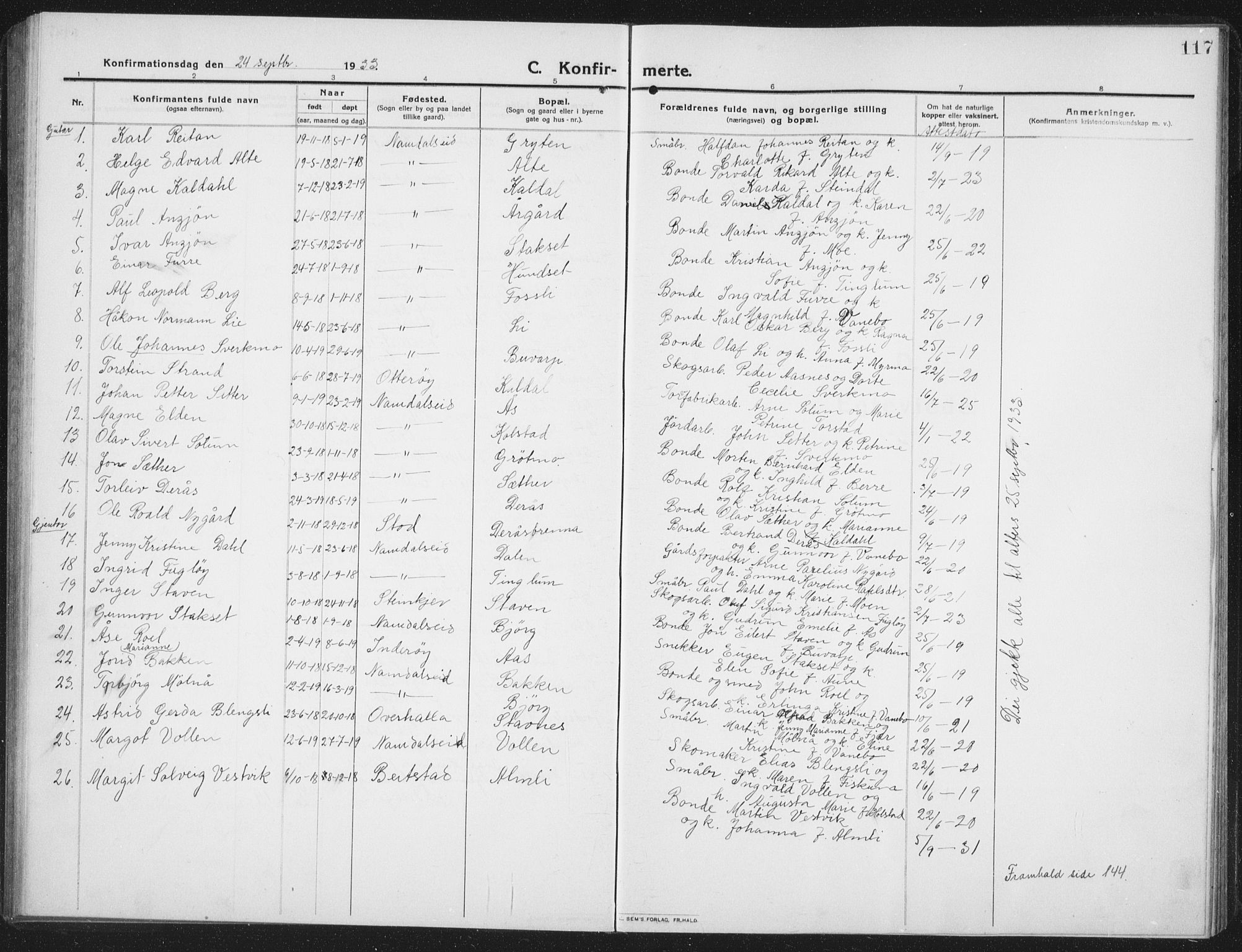 Ministerialprotokoller, klokkerbøker og fødselsregistre - Nord-Trøndelag, SAT/A-1458/742/L0413: Parish register (copy) no. 742C04, 1911-1938, p. 117