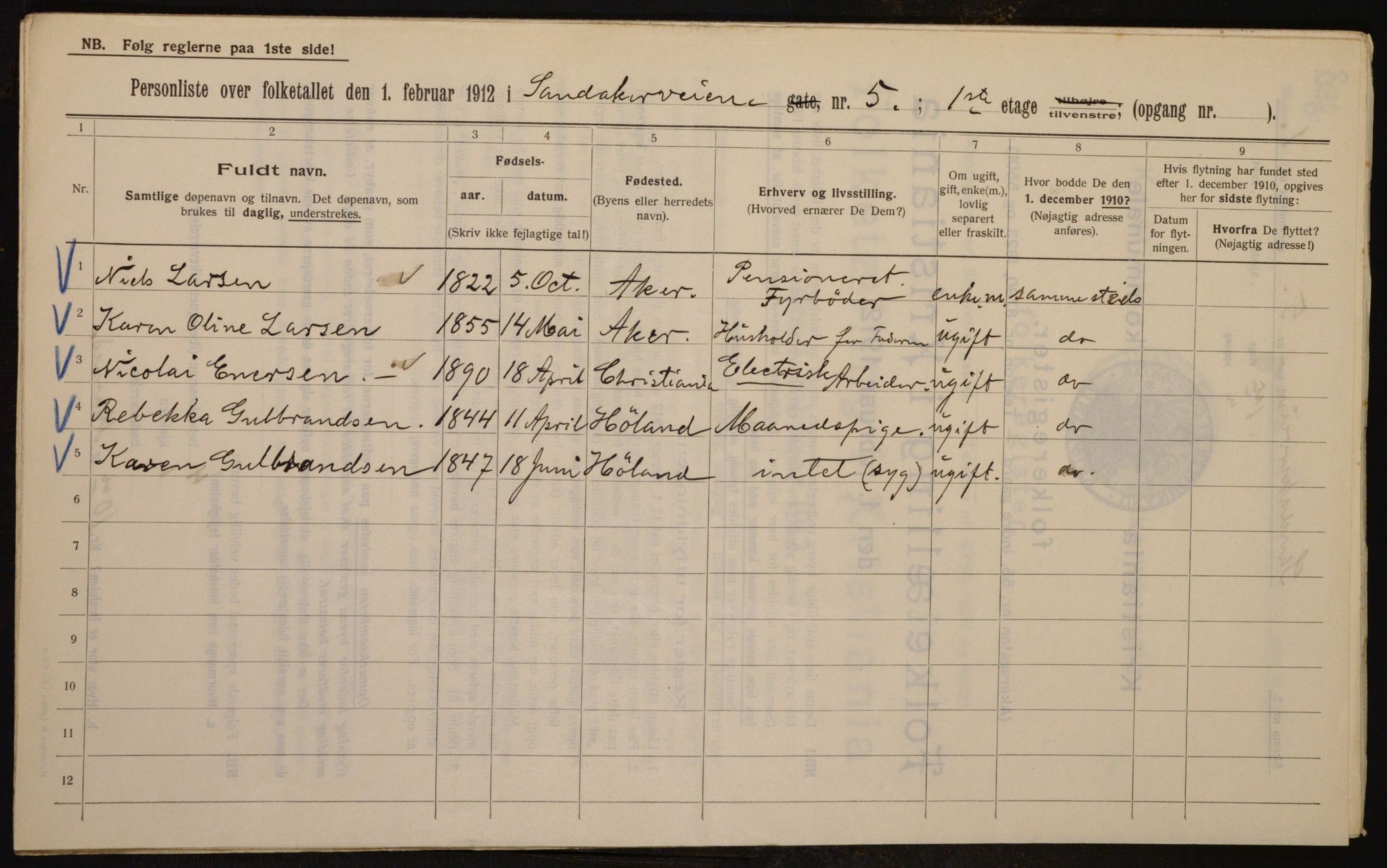 OBA, Municipal Census 1912 for Kristiania, 1912, p. 86910