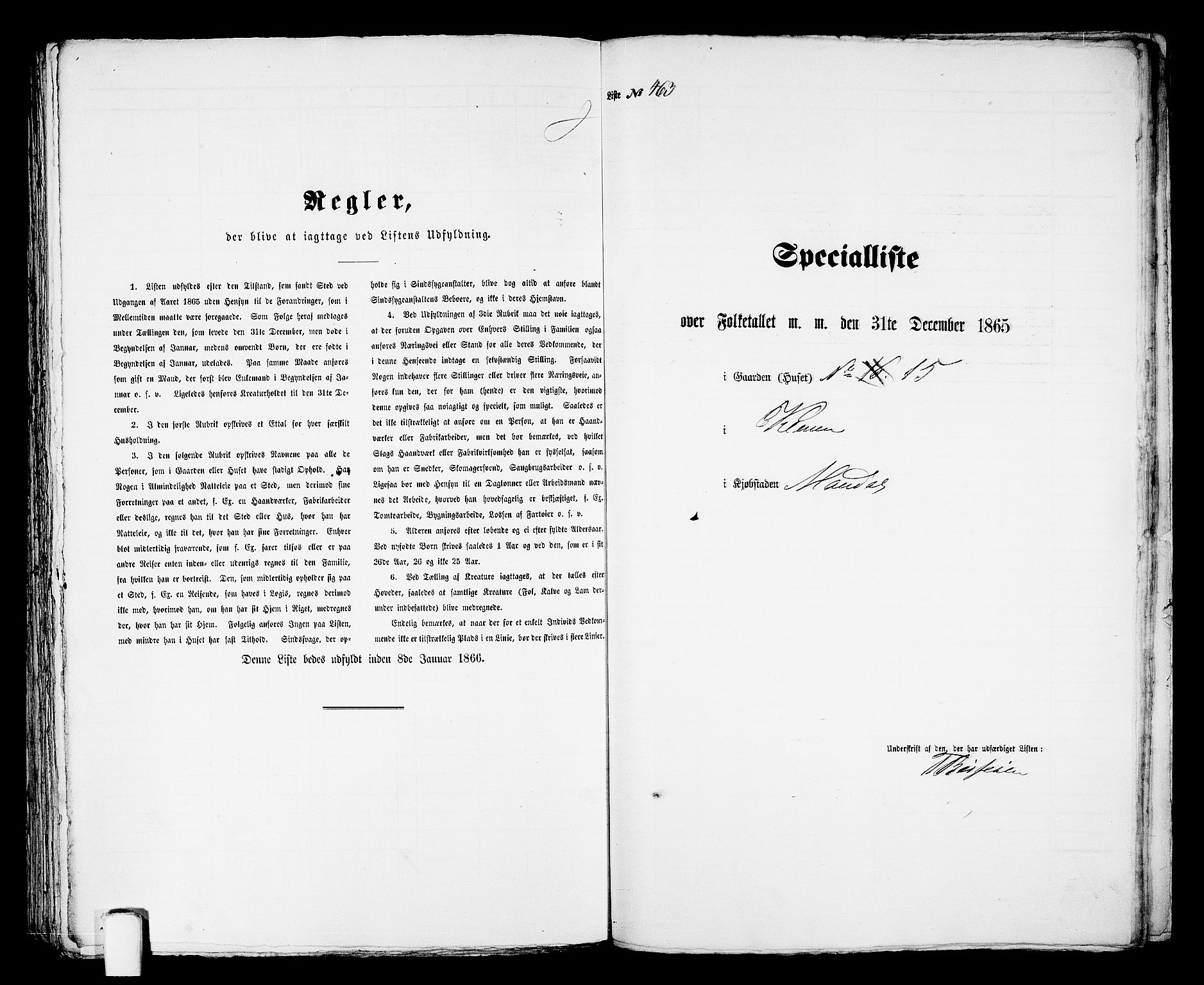 RA, 1865 census for Mandal/Mandal, 1865, p. 935