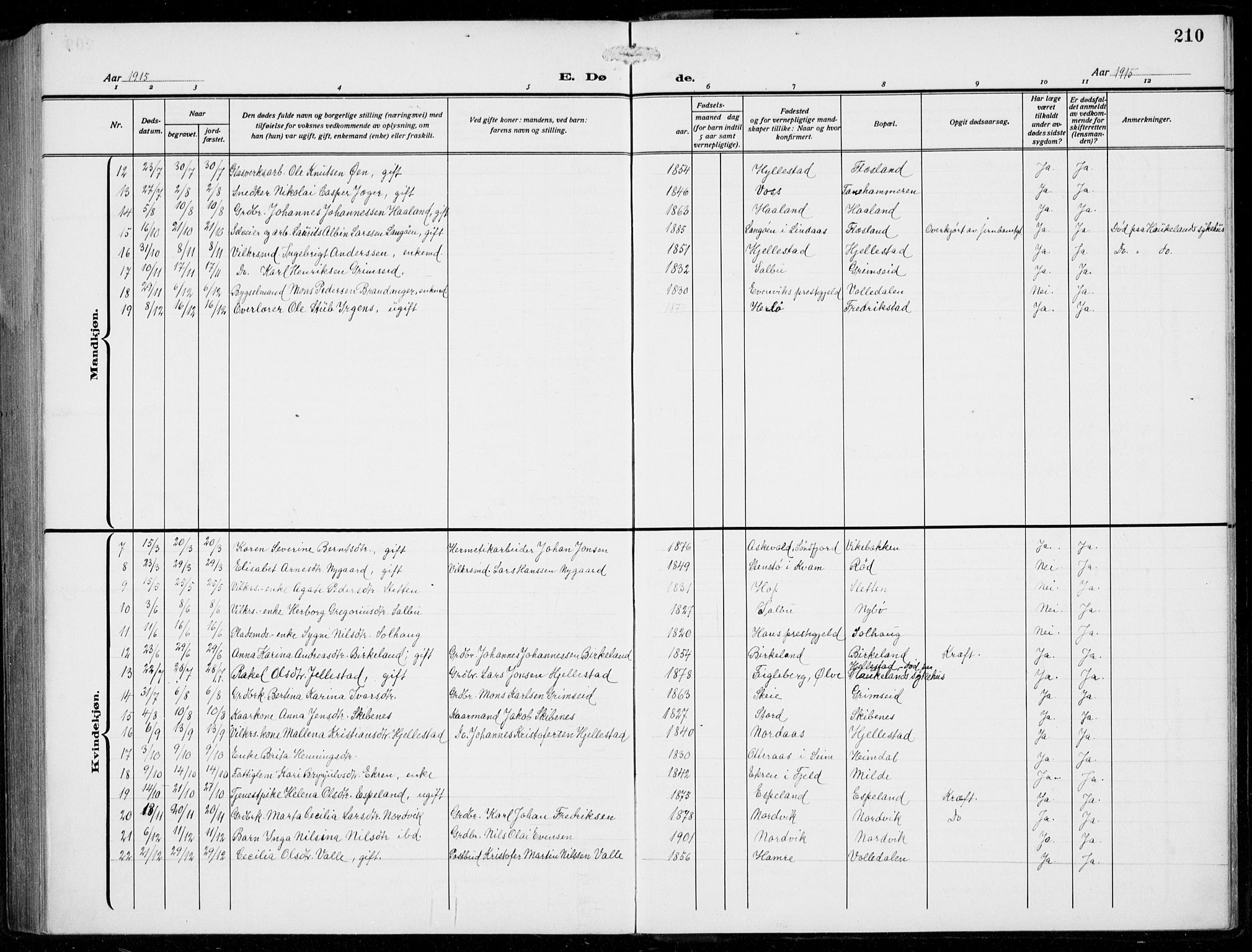 Fana Sokneprestembete, SAB/A-75101/H/Hab/Haba/L0005: Parish register (copy) no. A 5, 1911-1932, p. 210