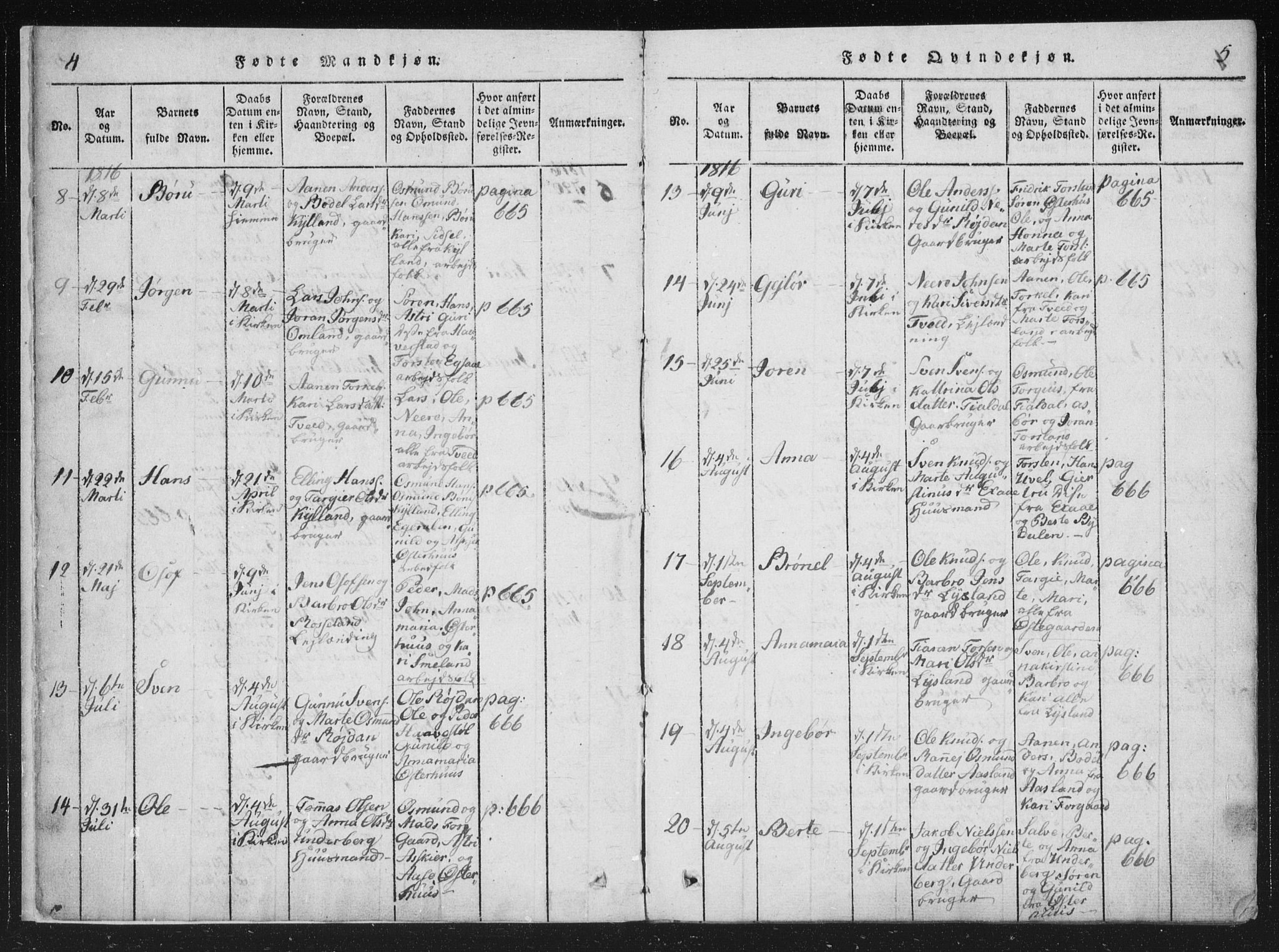 Åseral sokneprestkontor, SAK/1111-0051/F/Fa/L0001: Parish register (official) no. A 1, 1815-1853, p. 4-5