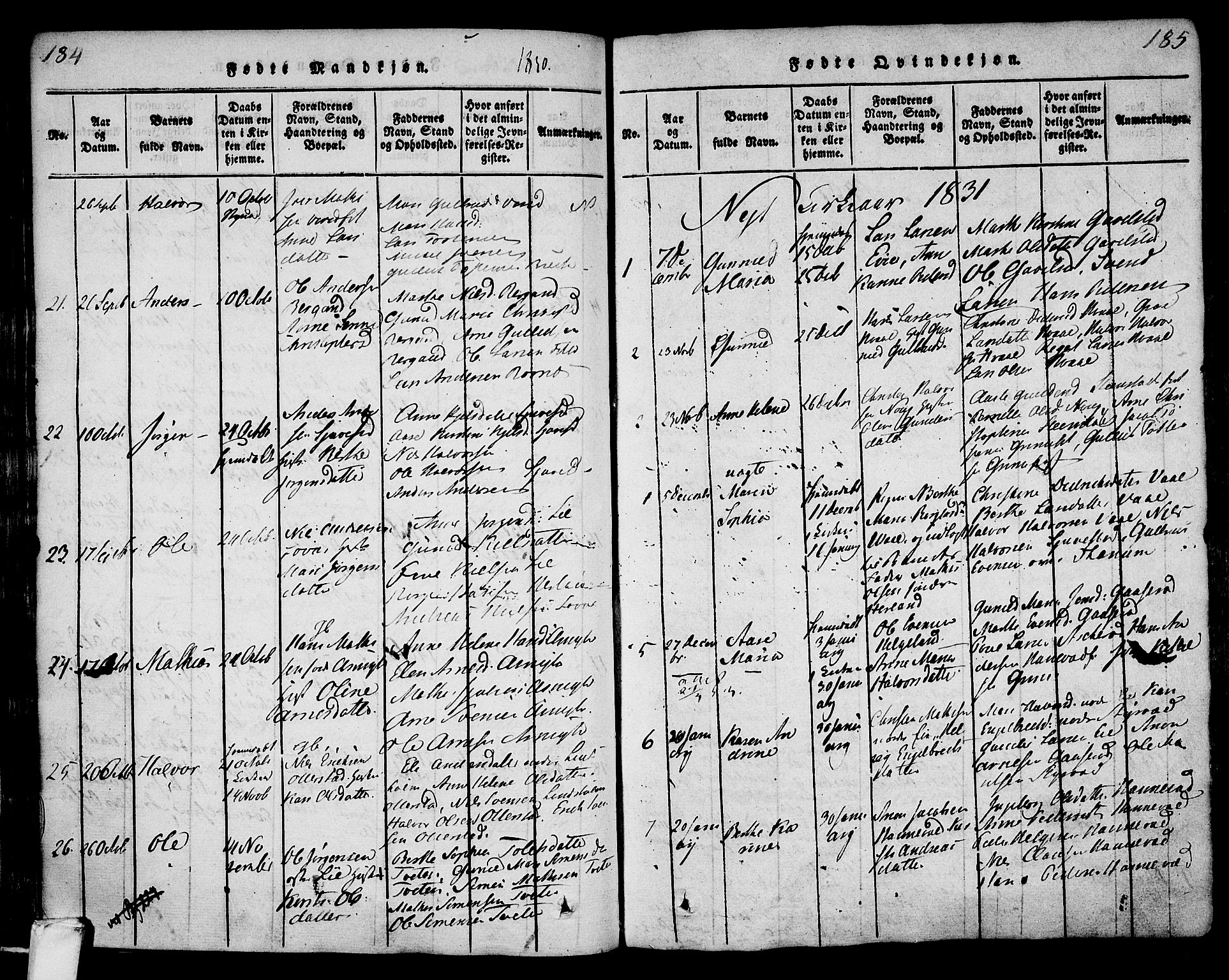 Lardal kirkebøker, AV/SAKO-A-350/F/Fa/L0005: Parish register (official) no. I 5, 1814-1835, p. 184-185