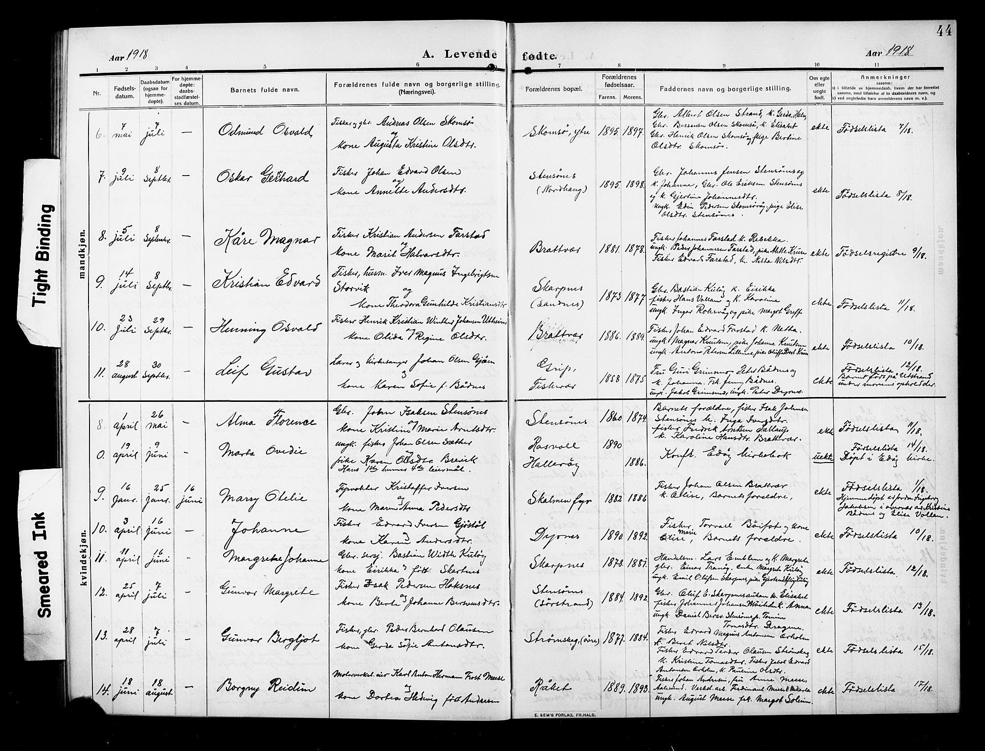 Ministerialprotokoller, klokkerbøker og fødselsregistre - Møre og Romsdal, AV/SAT-A-1454/582/L0949: Parish register (copy) no. 582C01, 1909-1925, p. 44