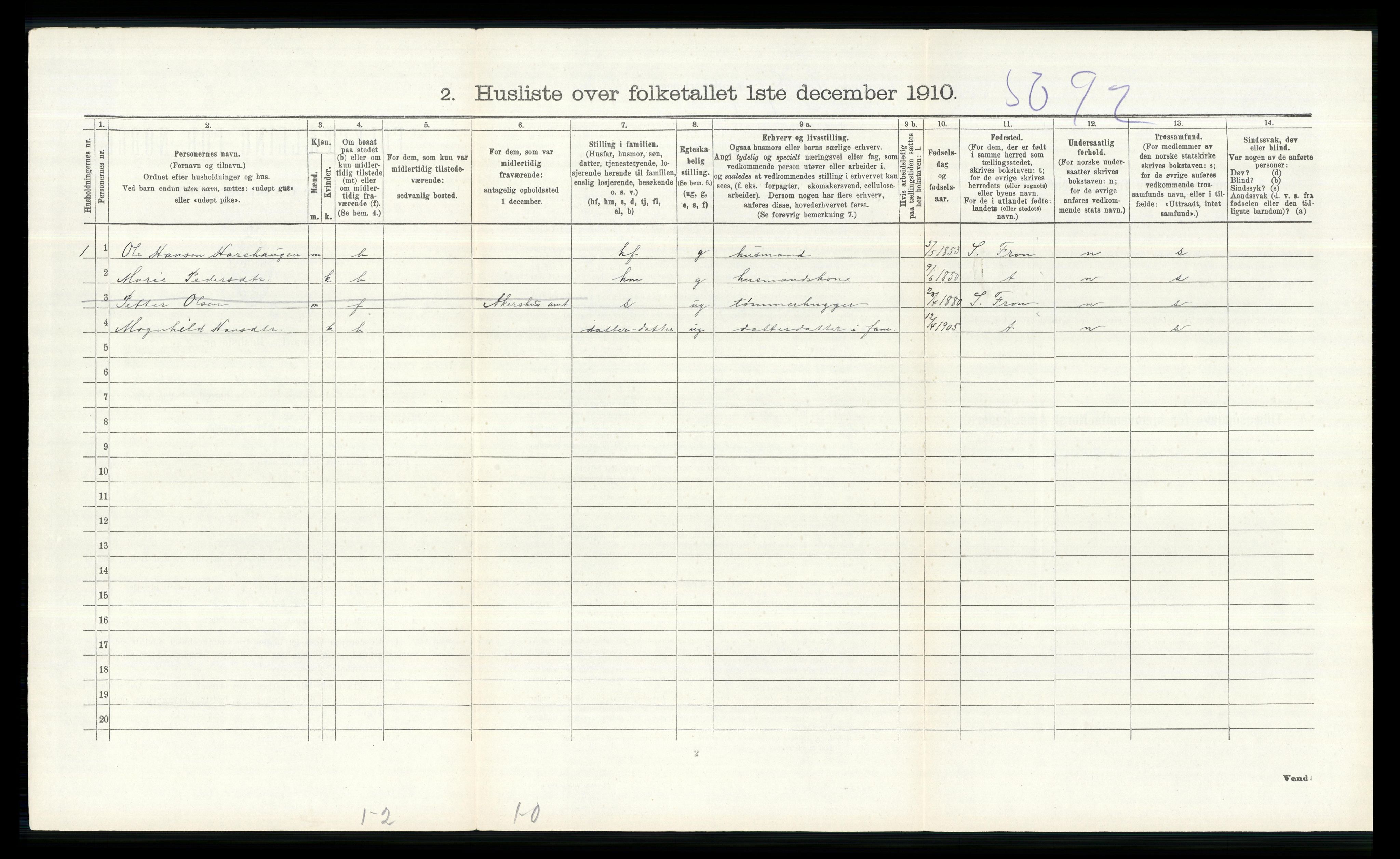 RA, 1910 census for Nord-Fron, 1910, p. 577