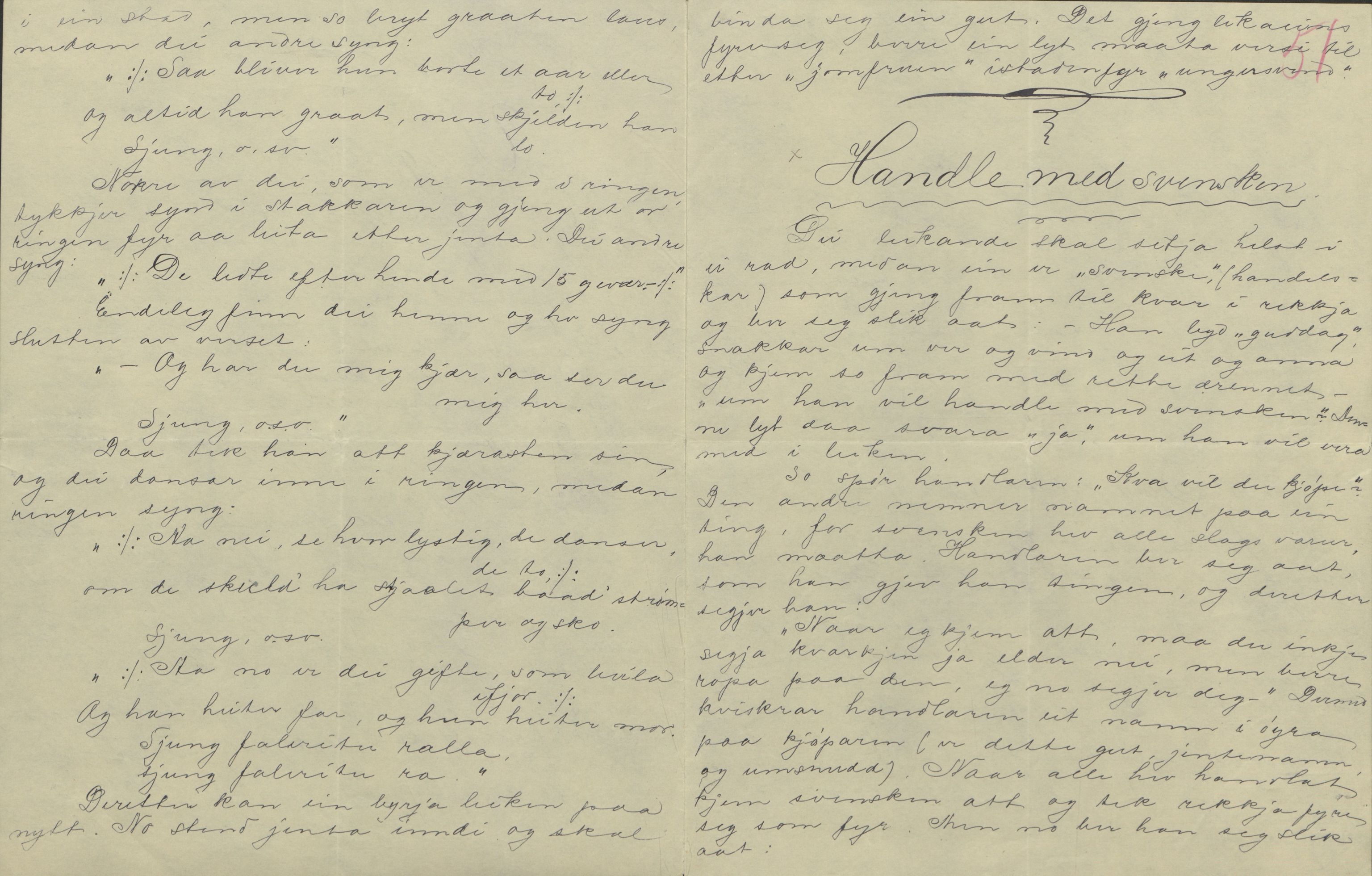 Rikard Berge, TEMU/TGM-A-1003/F/L0004/0053: 101-159 / 157 Manuskript, notatar, brev o.a. Nokre leiker, manuskript, 1906-1908, p. 50-51