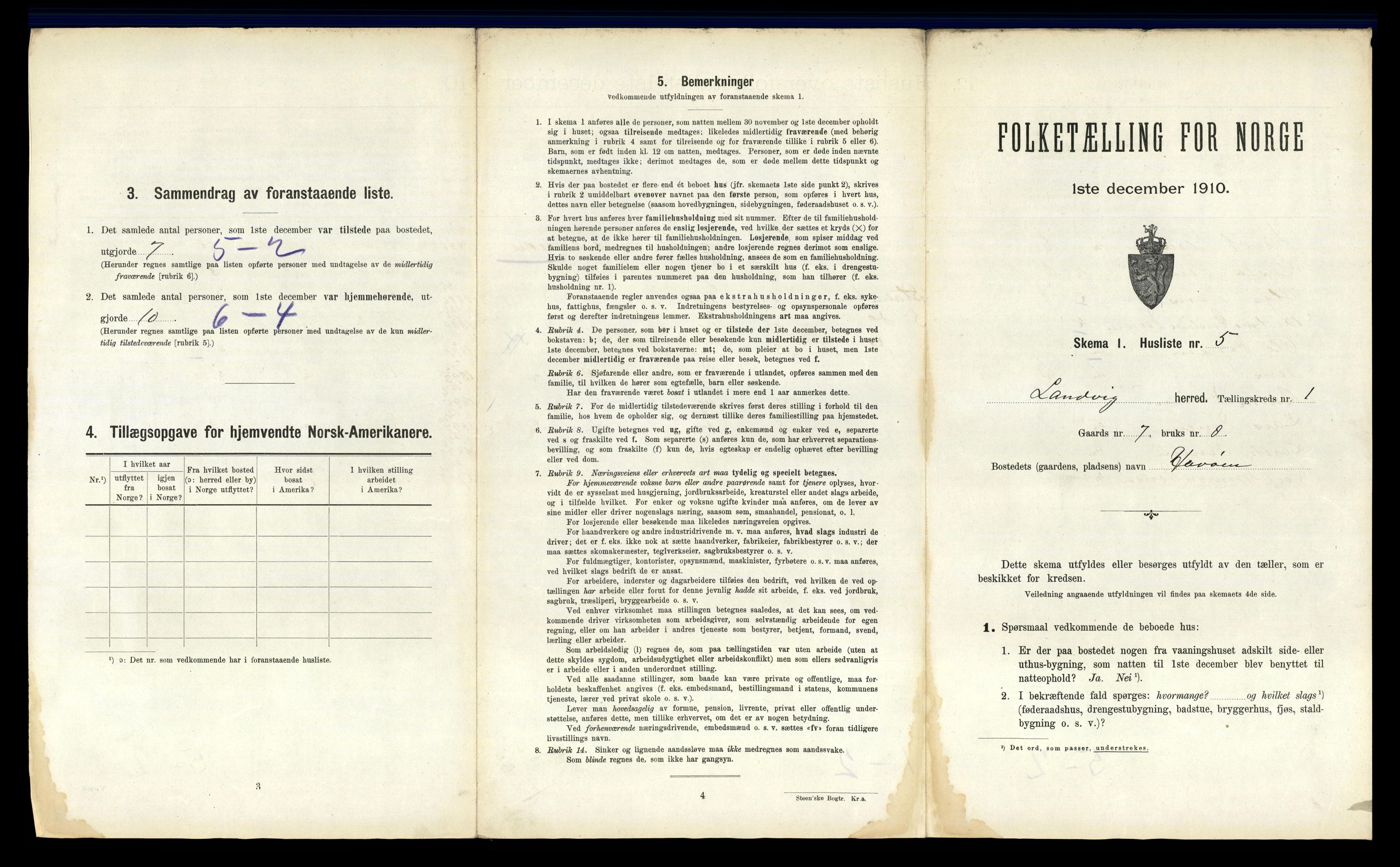 RA, 1910 census for Landvik, 1910, p. 40